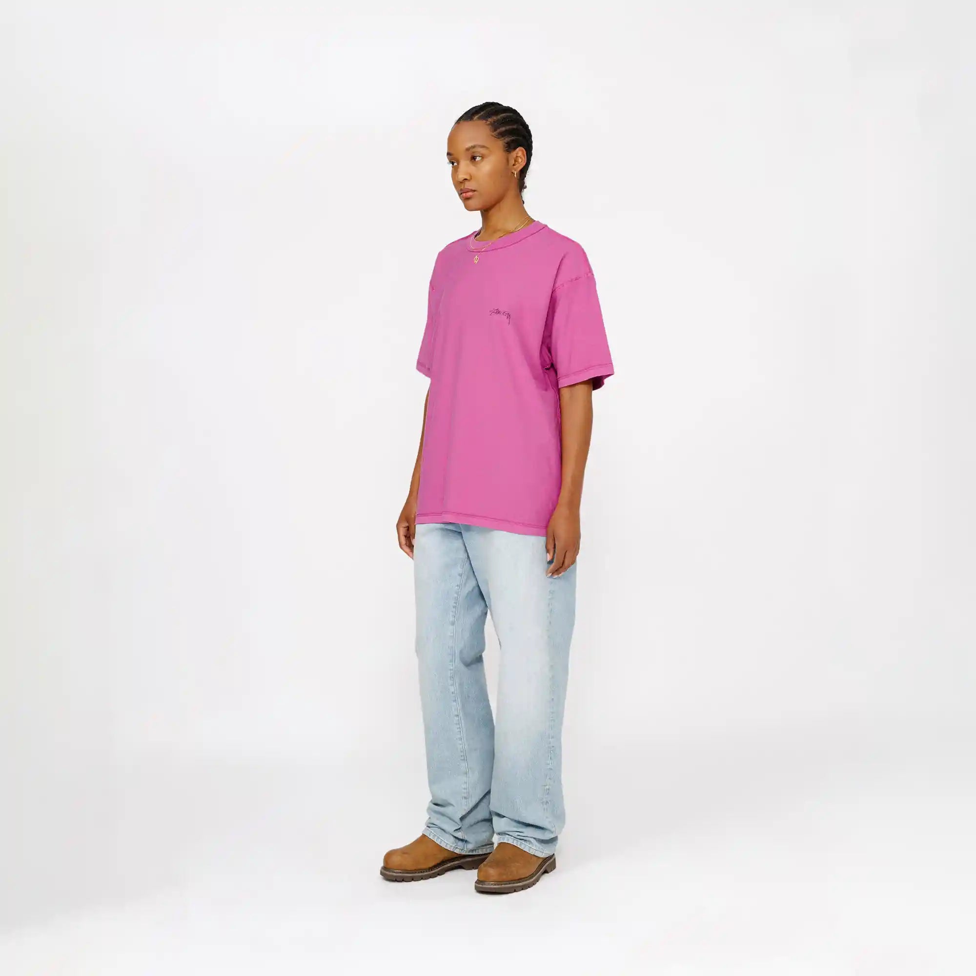 Stussy Lazy Short Sleeve Tee, magenta — available at Norwood