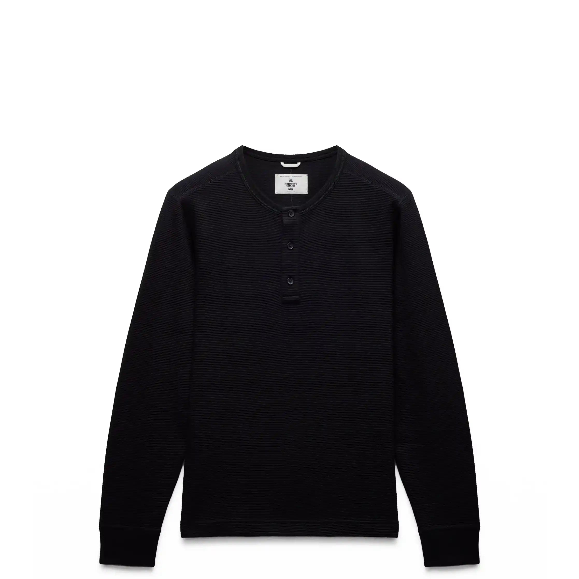 Reigning Champ Lightweight Waffle Henley, black