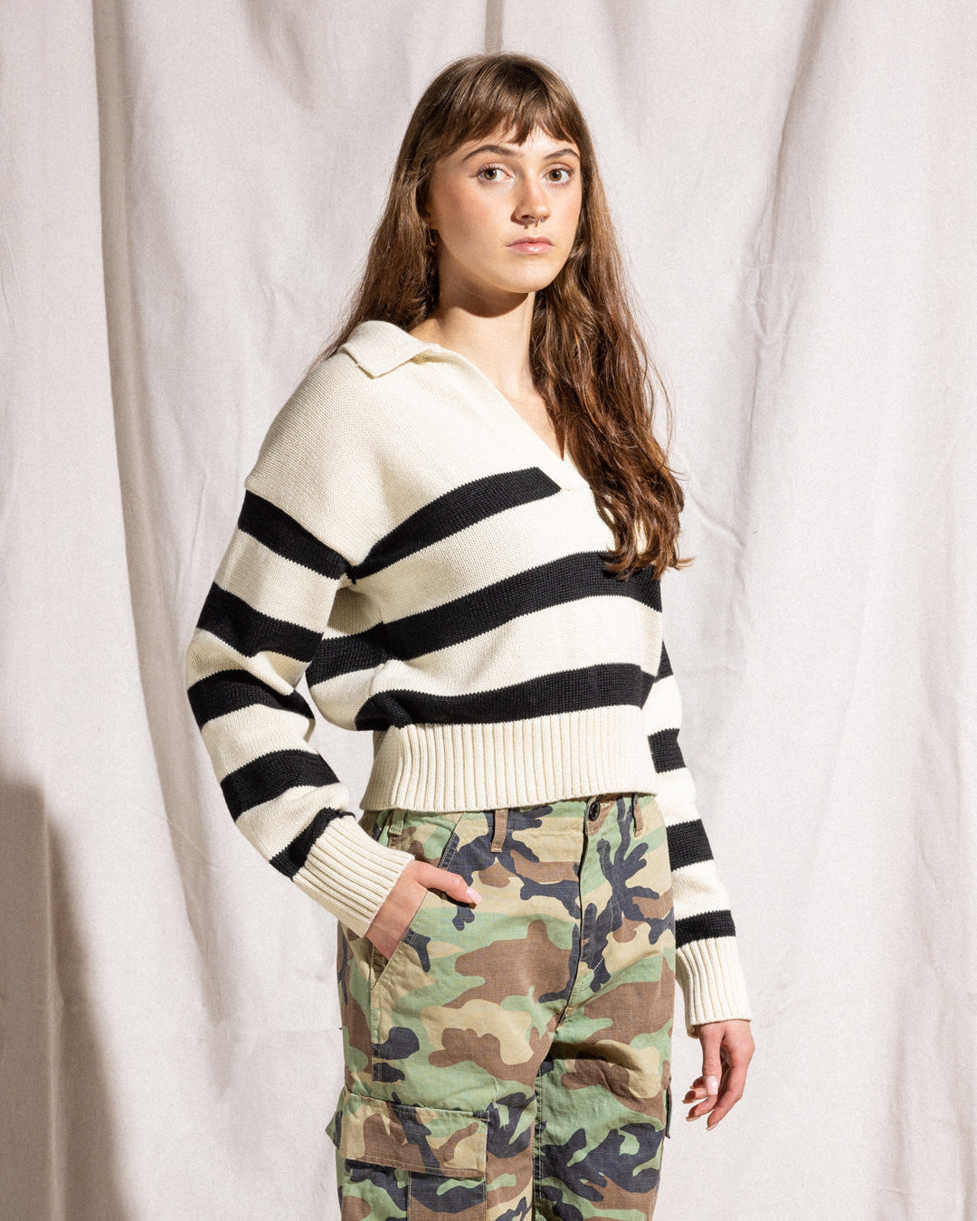 Womens Triple Stripe Collared Sweater — available at Norwood