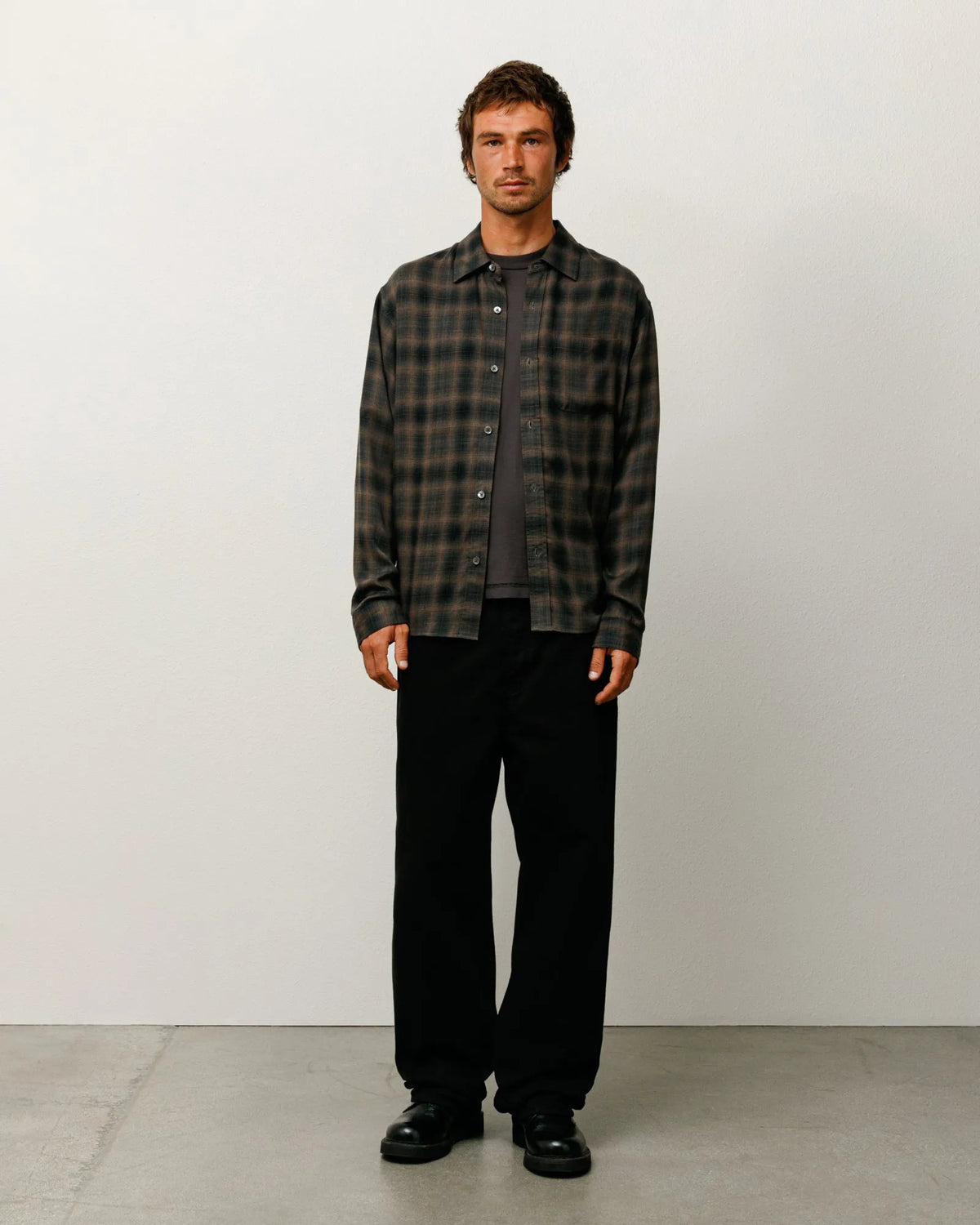 Stussy Matthew Printed Plaid Shirt, brown — available at Norwood