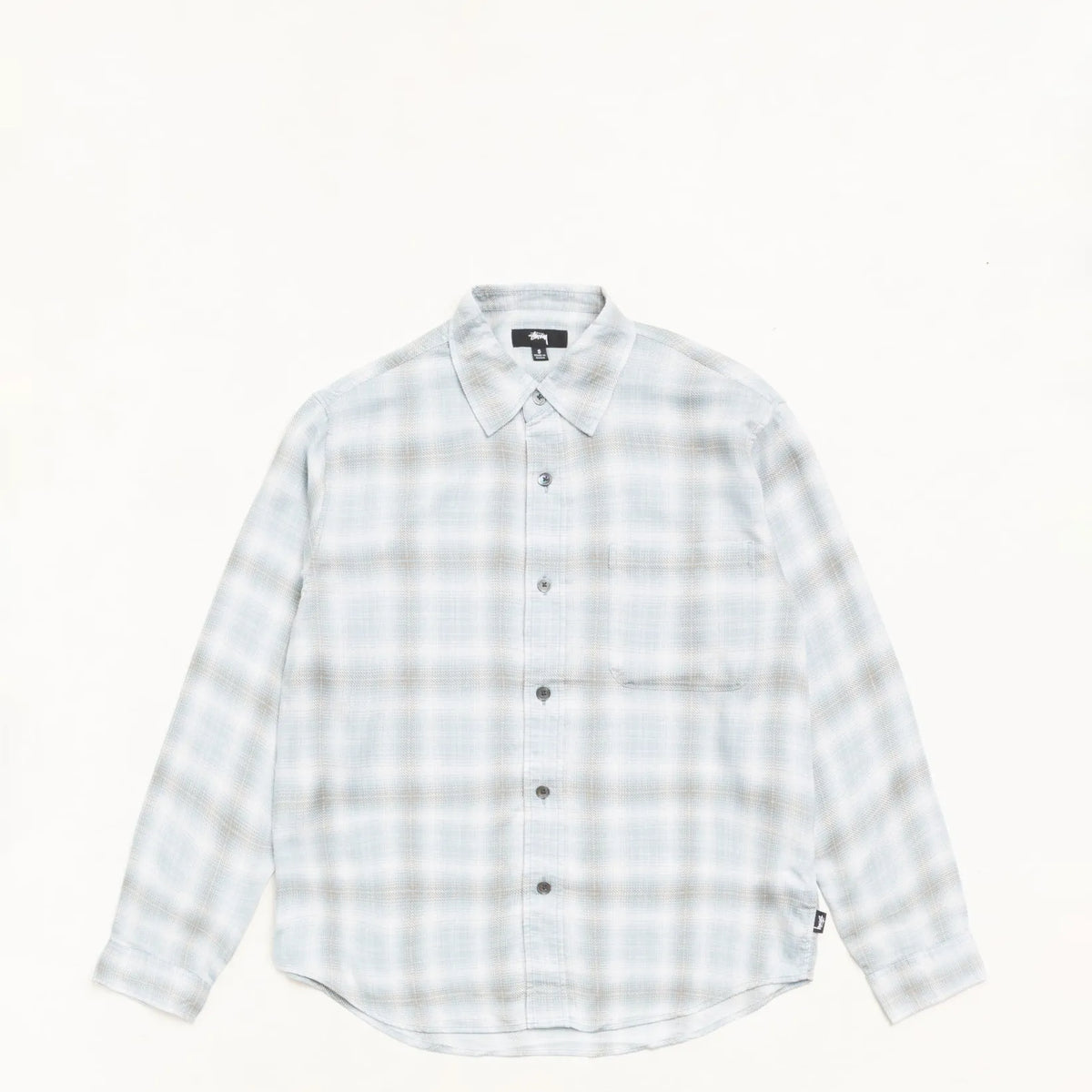 Stussy Matthew Printed Plaid Shirt, light blue — available at Norwood