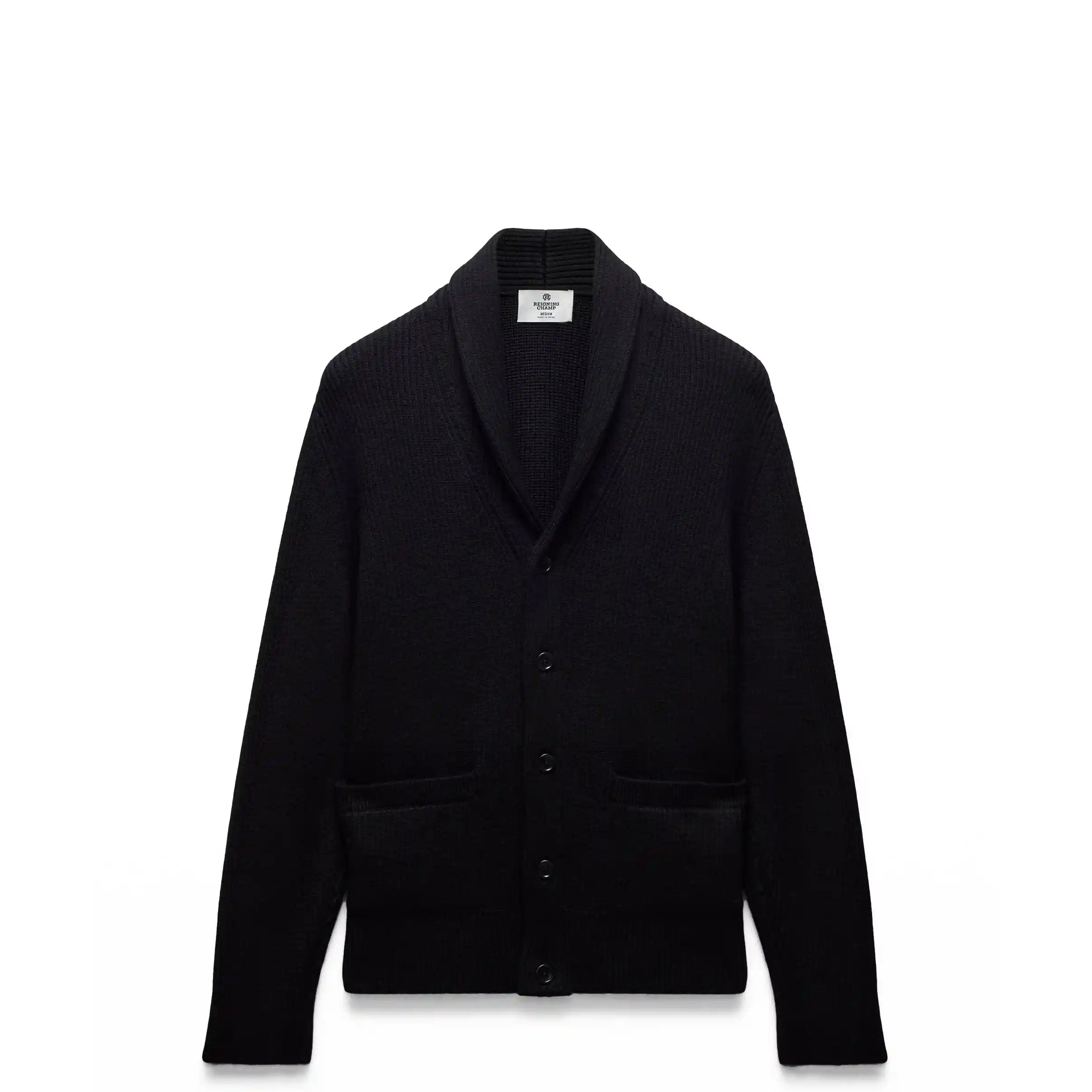Reigning Champ Merino Rib Vinnie Shawl Cardigan, black