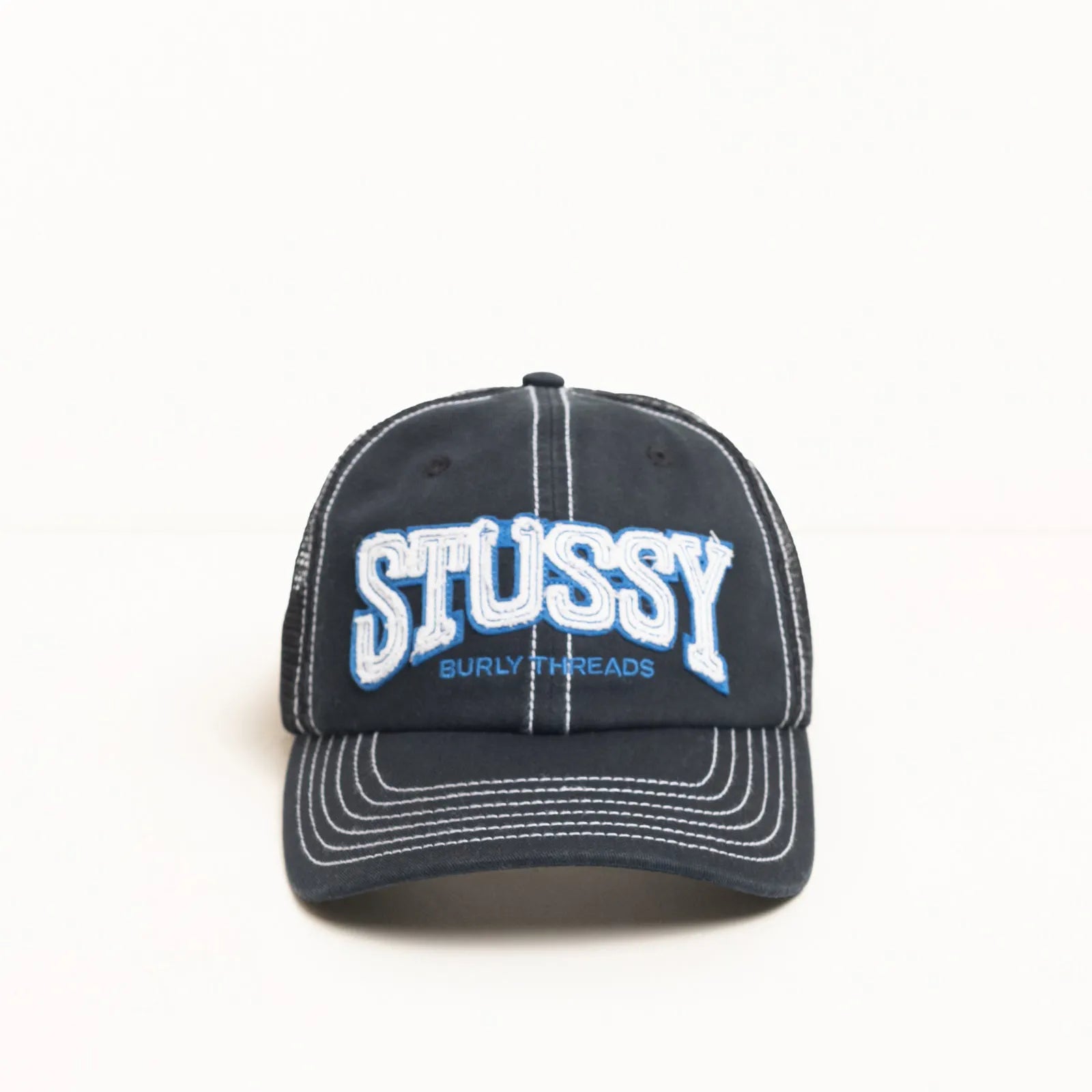 Stussy Burly Threads Trucker Cap, black — available at Norwood