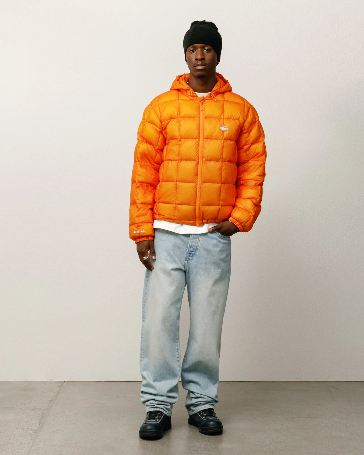 Stussy Midweight Hooded Puffer, orange — available at Norwood