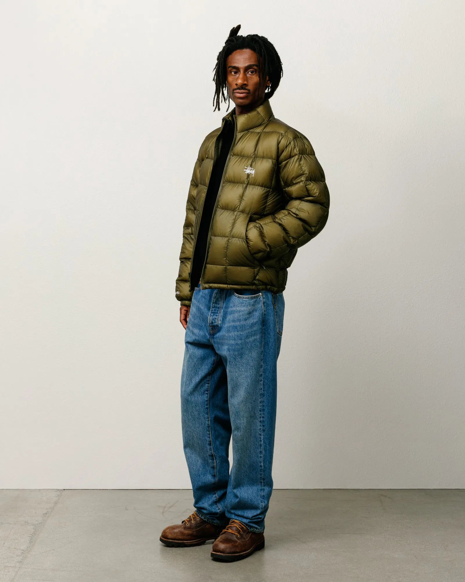 Stussy Midweight Puffer, olive — available at Norwood