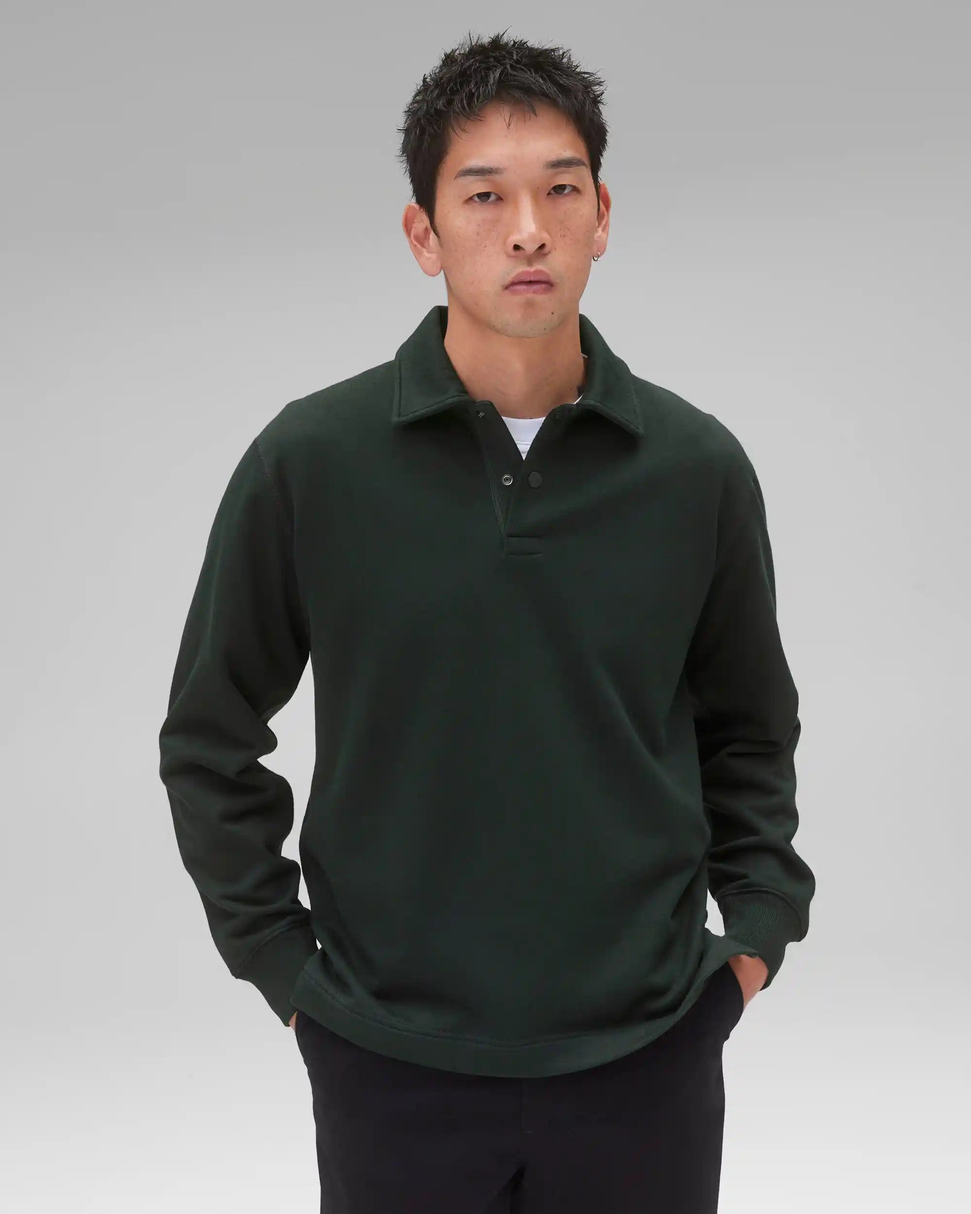 Reigning Champ Midweight Terry Rugby Sweater, petrol — available at Norwood