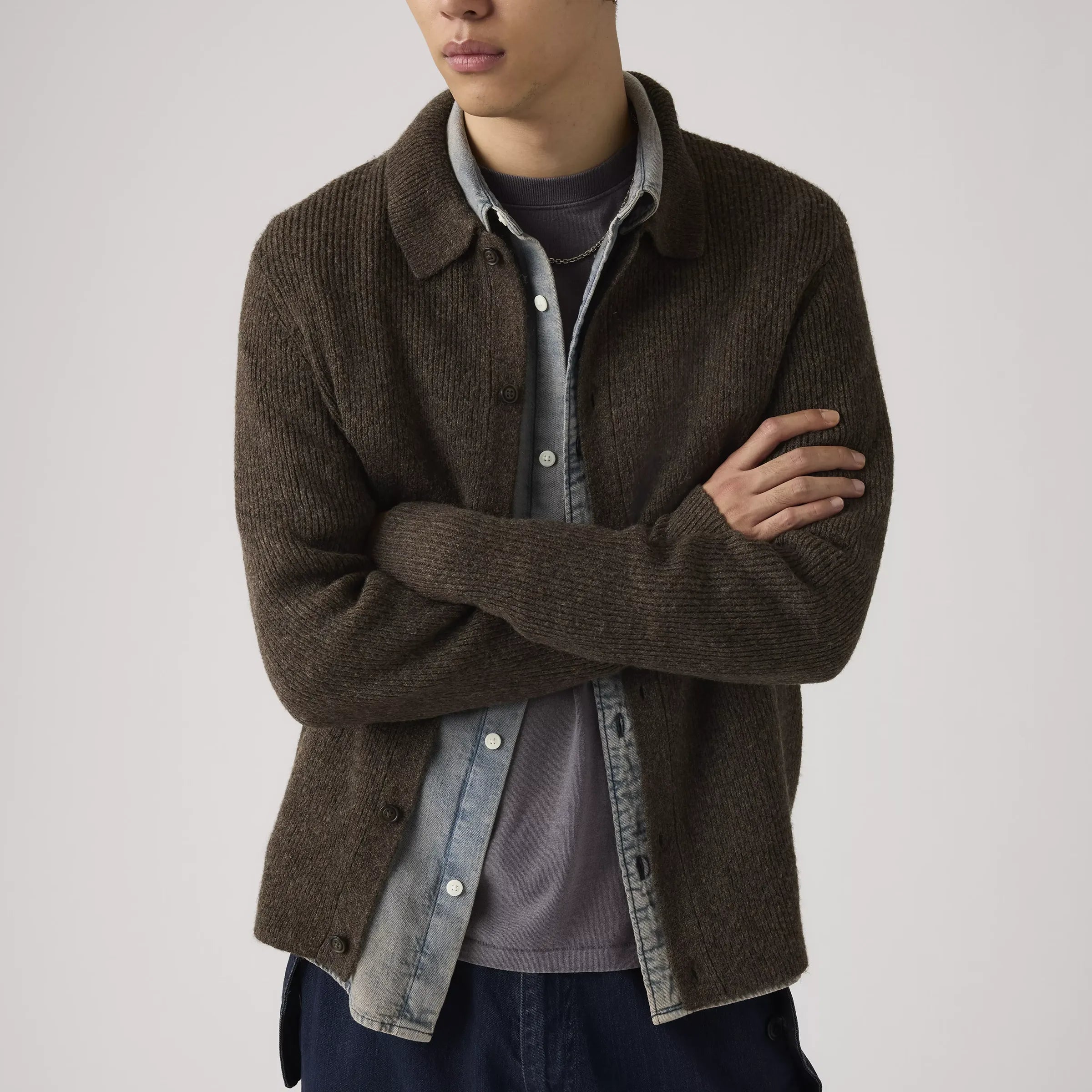 Levi's Catalina Cardigan, chocolate brown heather — available at Norwood