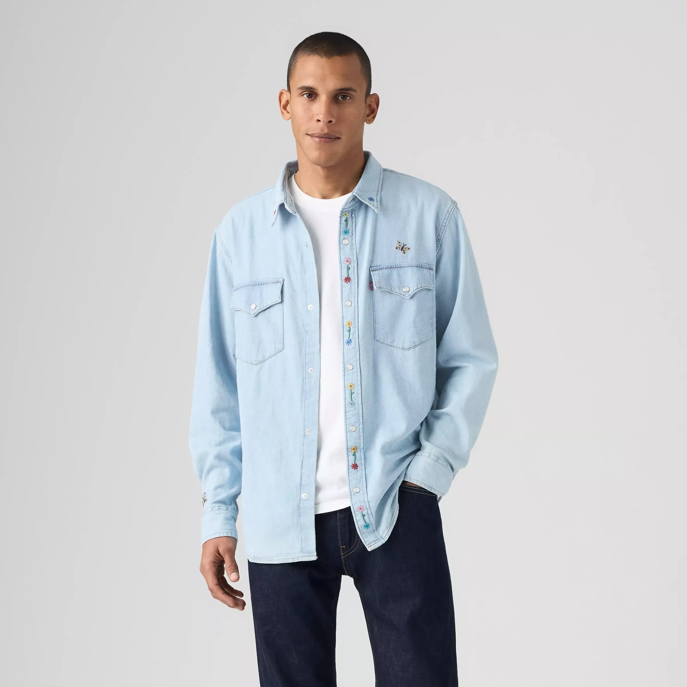 Levi's Relaxed Fit Western Shirt, spring flowers embroidered — available at Norwood