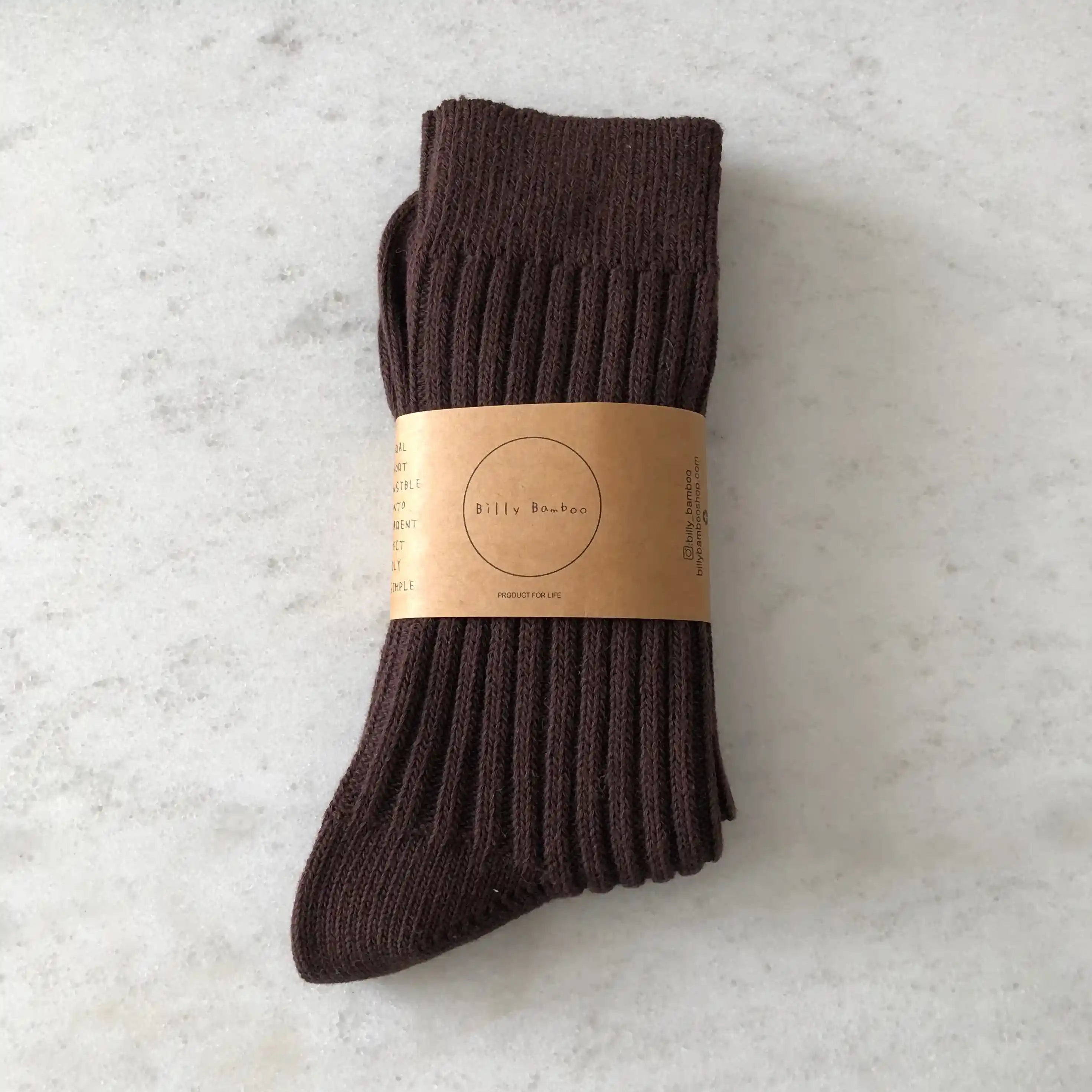 Billy Bamboo Ribbed Cotton High Socks, neutral | dark chocolate