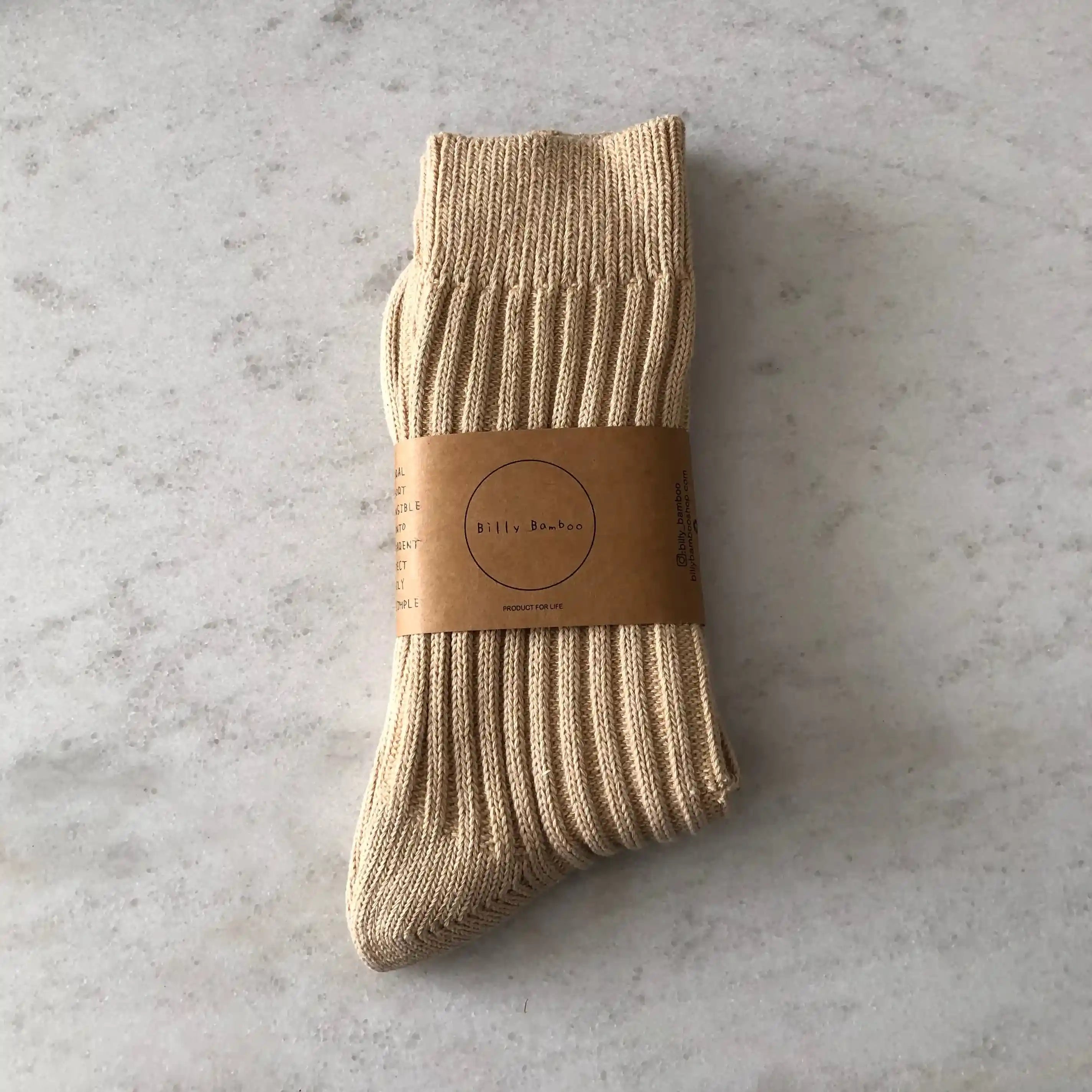 Billy Bamboo Ribbed Cotton High Socks, neutral | oat