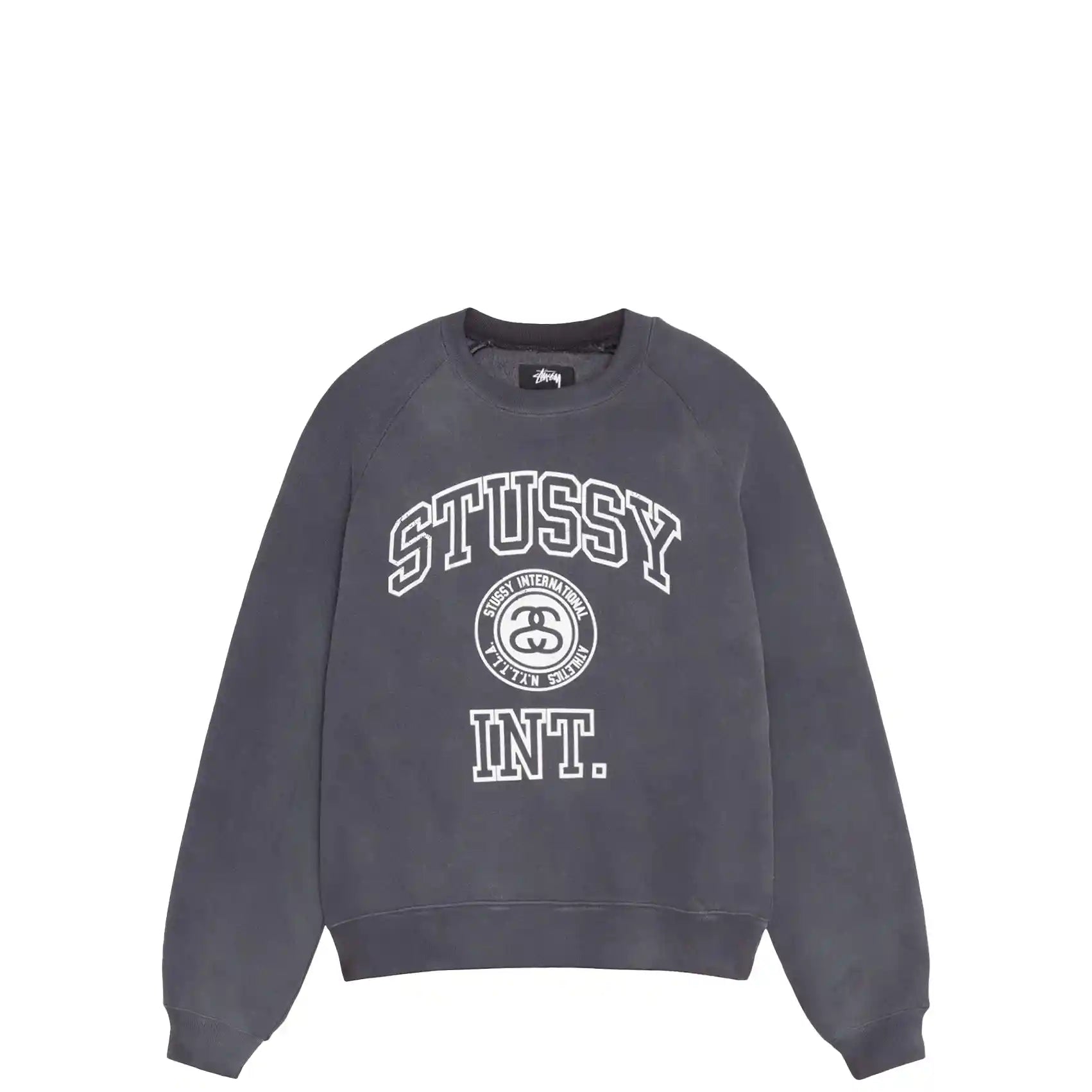 Stussy Overlock Varsity Raglan Crew, washed black