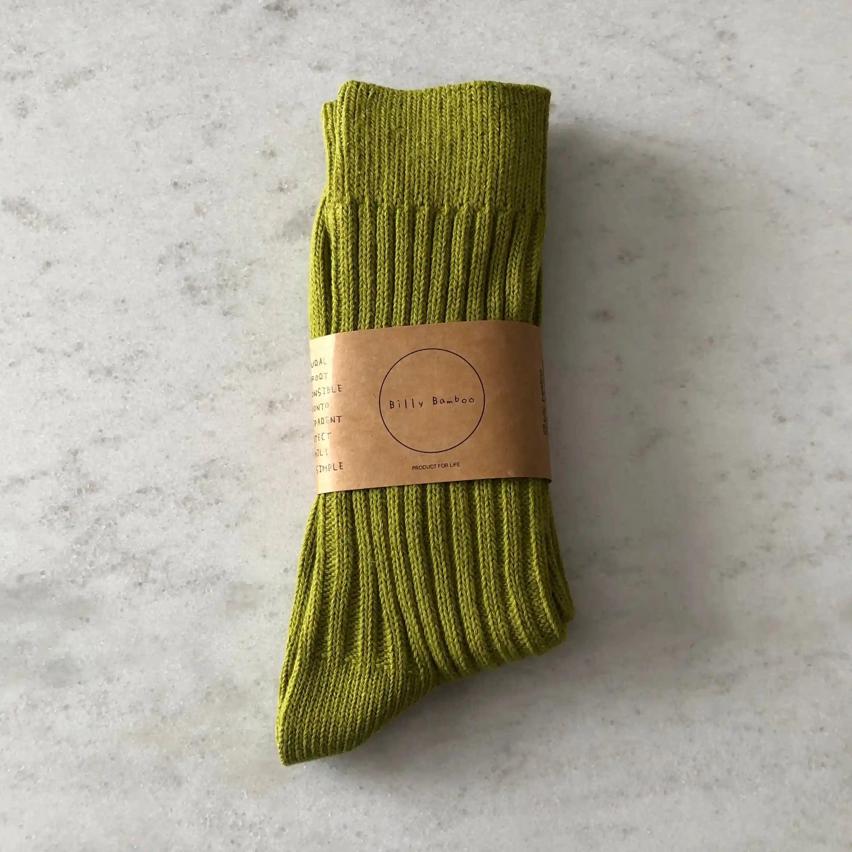 Billy Bamboo Ribbed Cotton High Socks, pastel | avocado