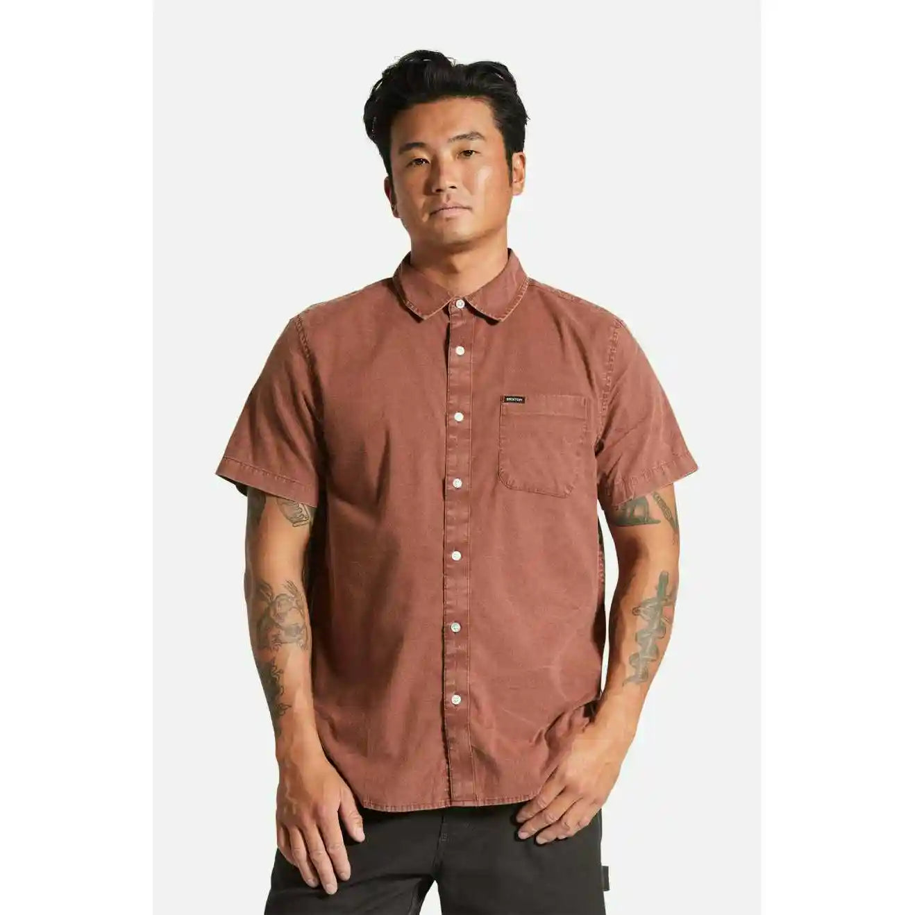 Brixton Charter Sol Wash Short Sleeve Woven, sepia sol wash — available at Norwood