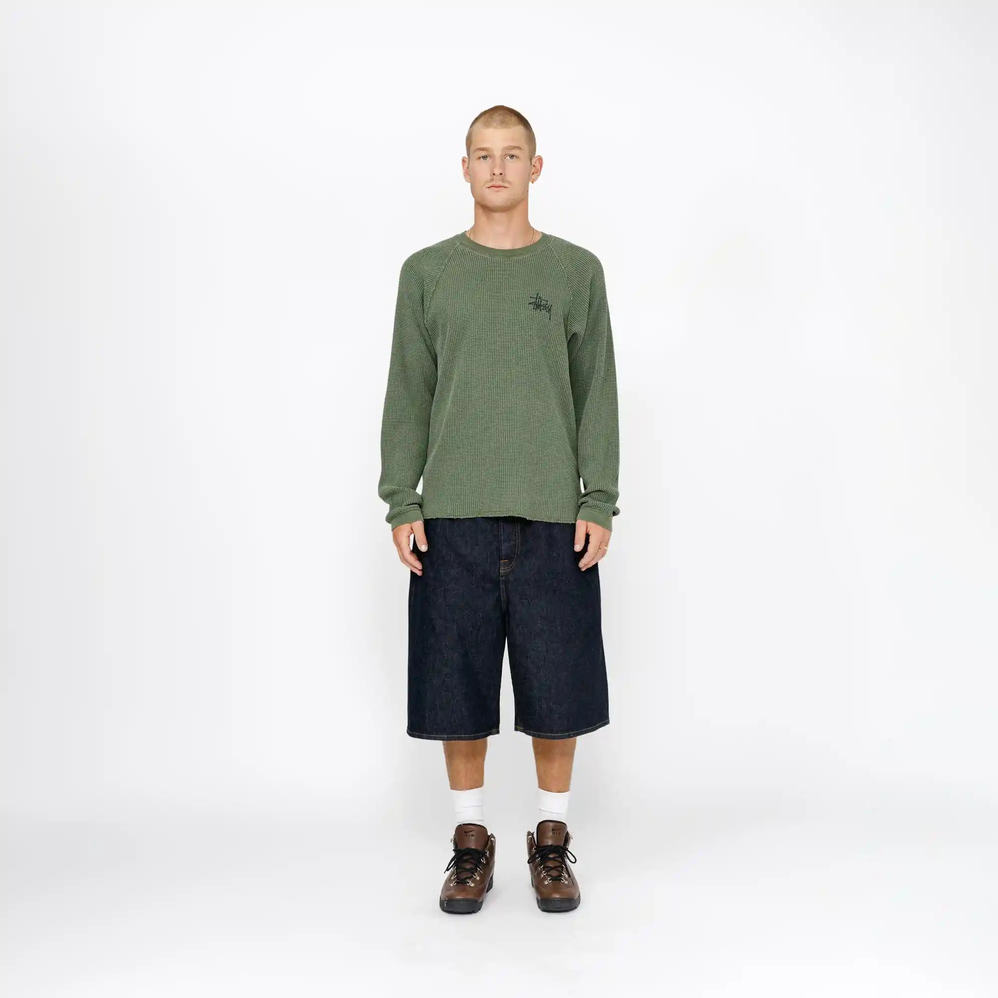 Stussy Raglan Thermal Basic Stock, pine — available at Norwood