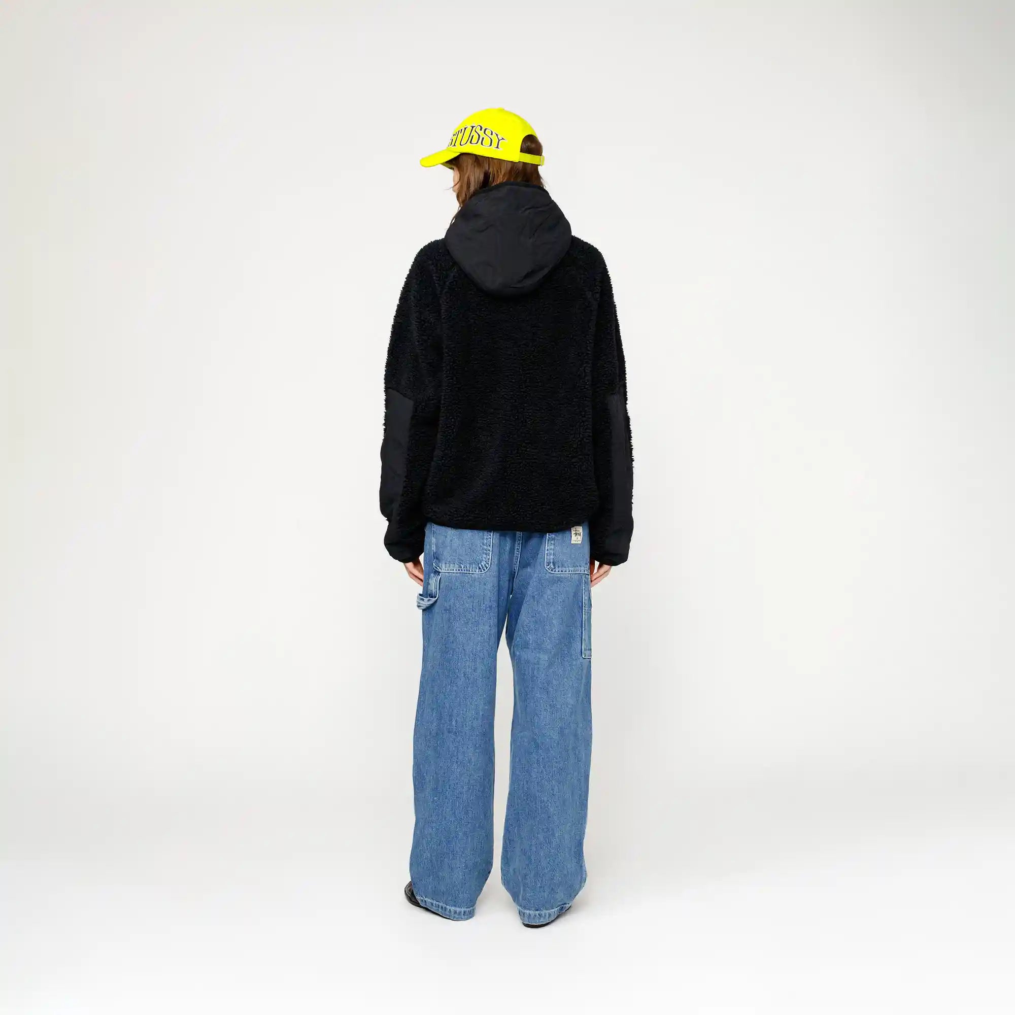 Stussy Sherpa Paneled Hooded Jacket, black — available at Norwood