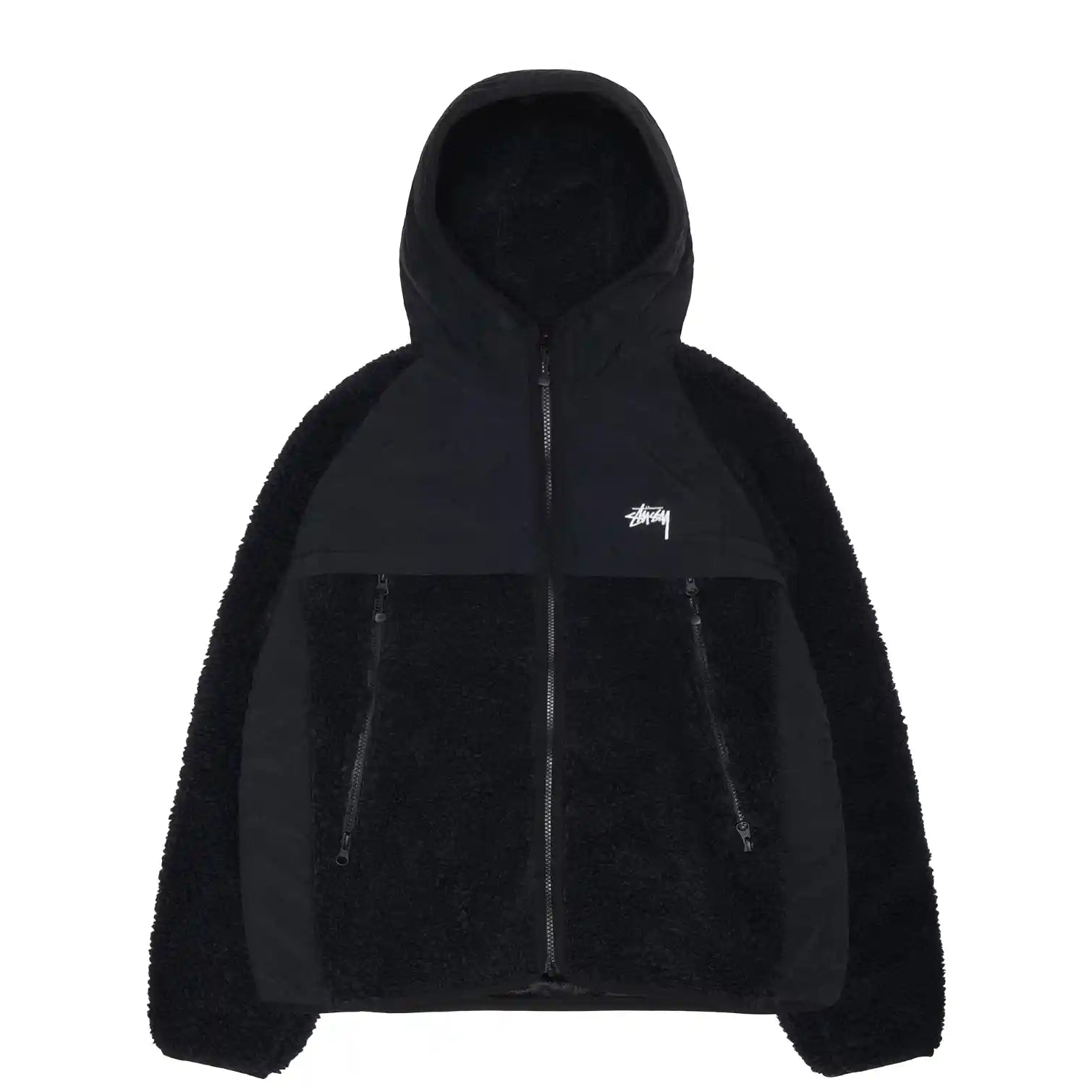 Stussy Sherpa Paneled Hooded Jacket, black