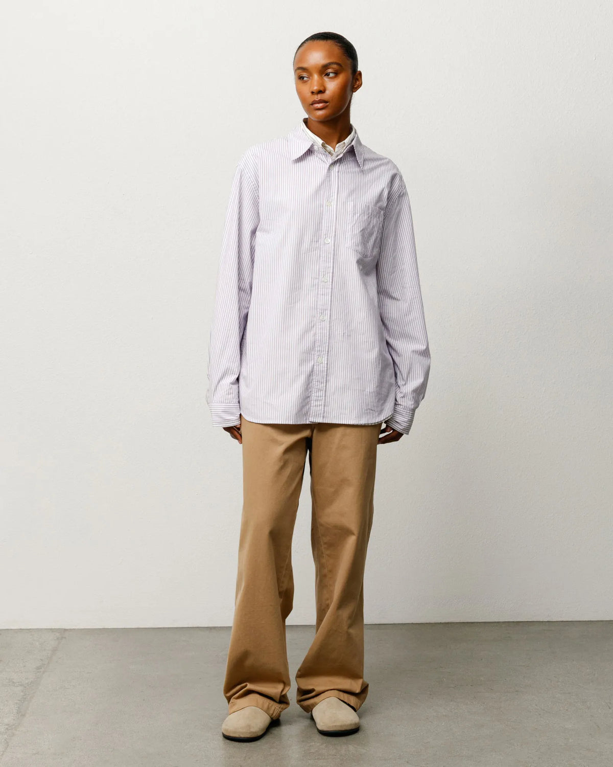 Stussy Standard Long Sleeve Shirt, purple stripe — available at Norwood