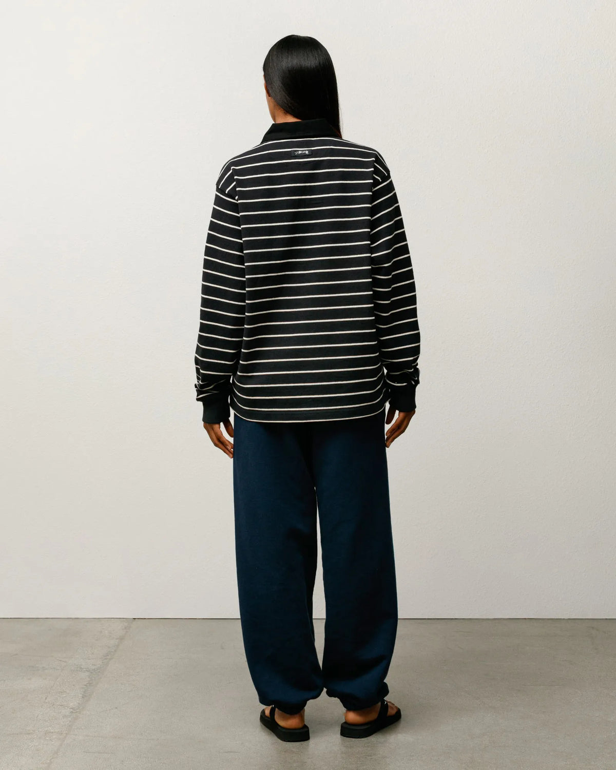 Stussy Pin Striped Rugby, black — available at Norwood