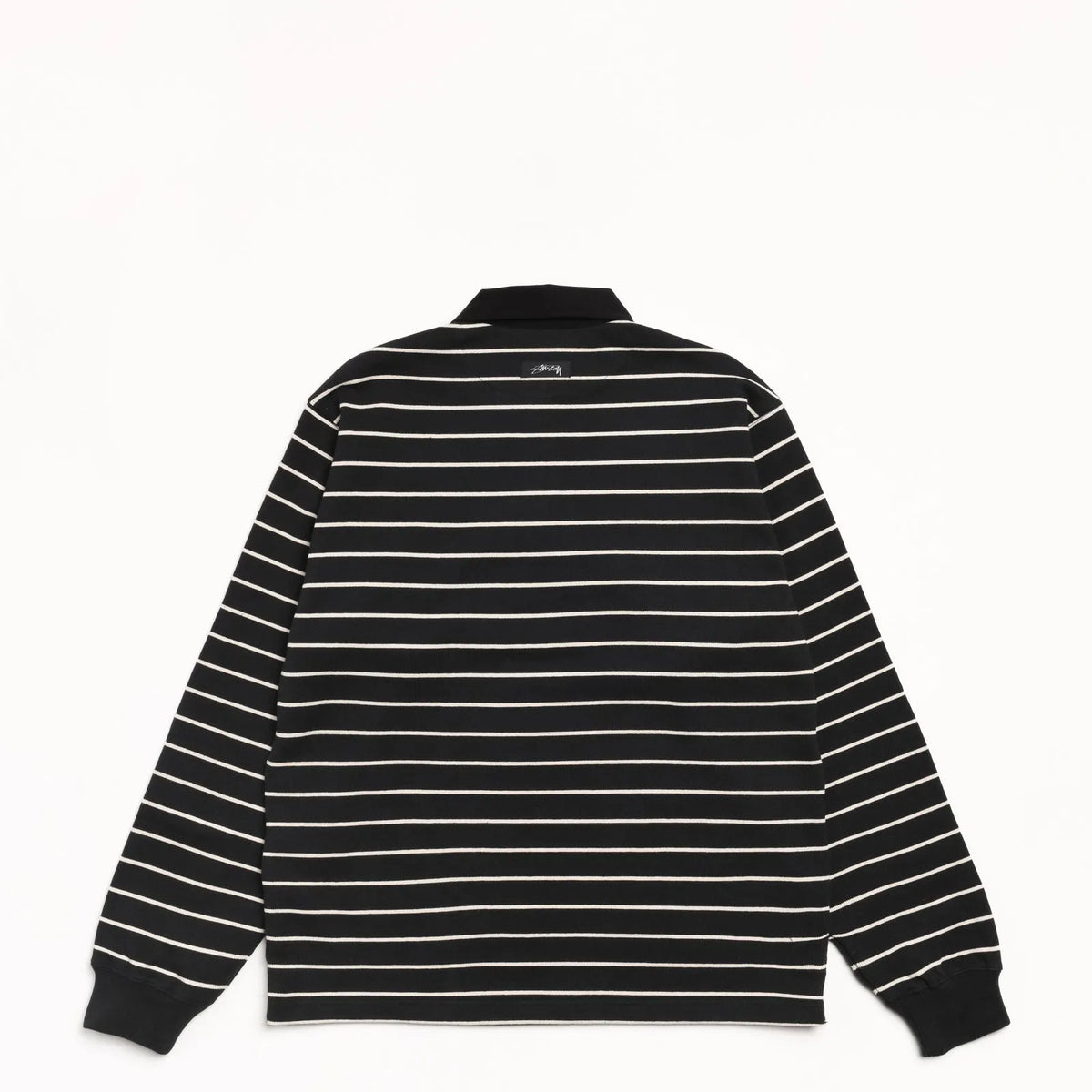 Stussy Pin Striped Rugby, black — available at Norwood