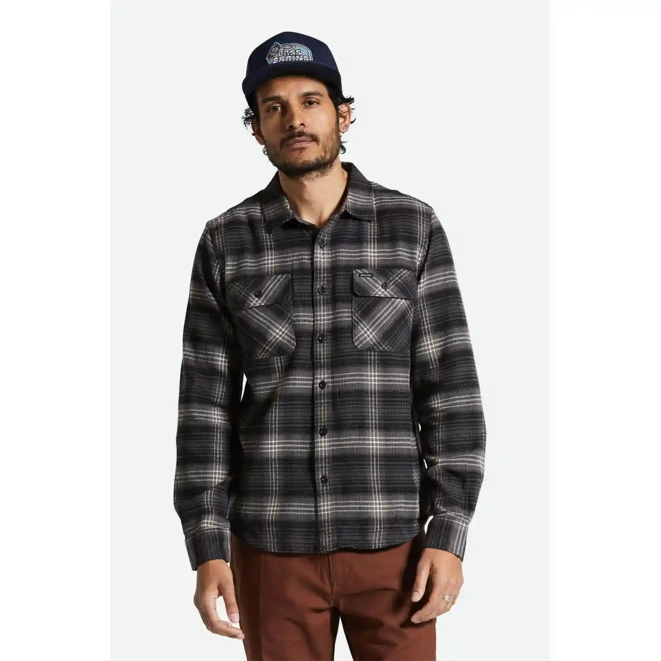 Brixton Bowery Lightweight Ultra Flannel, charcoal/black — available at Norwood