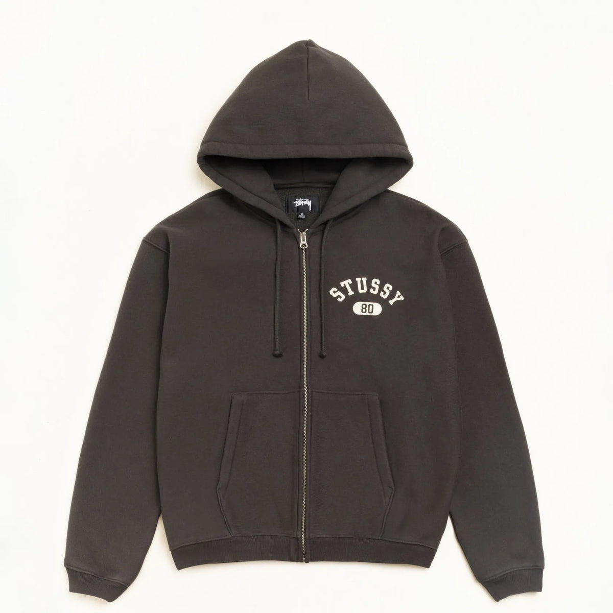 Stussy Varsity Zip Hood, washed black — available at Norwood
