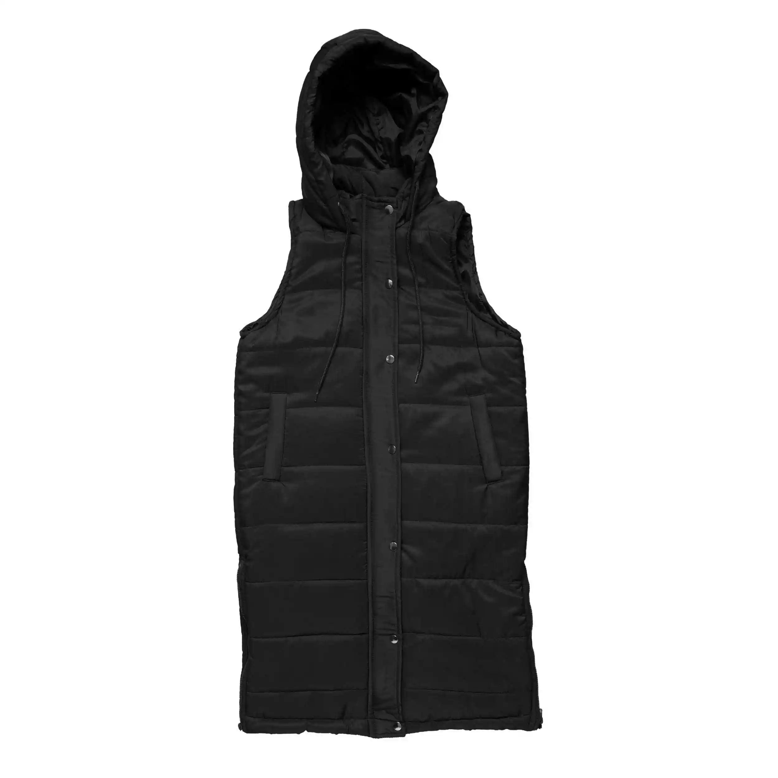 Womens Long Puffer Vest, black