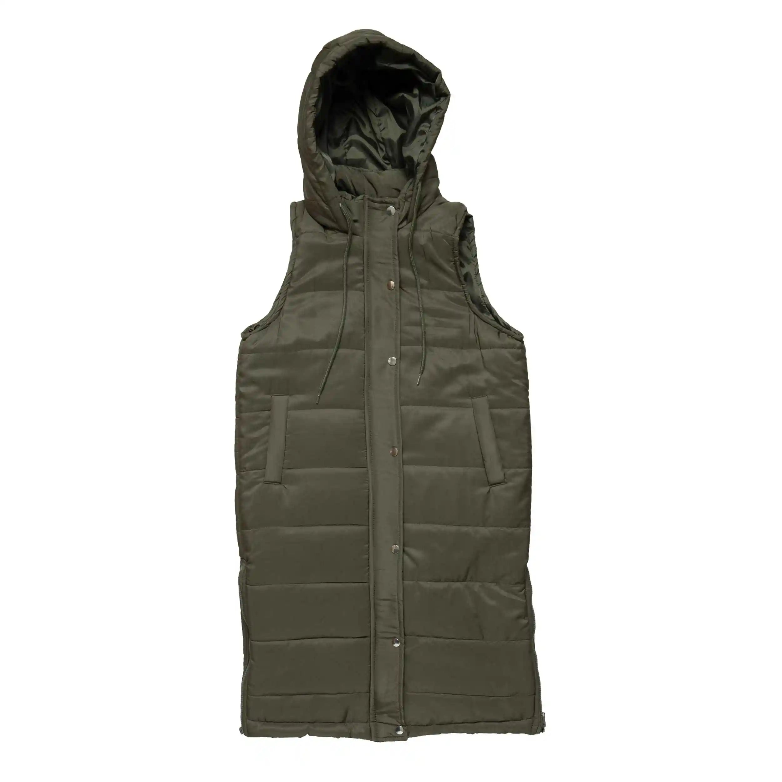 Womens Long Puffer Vest, olive