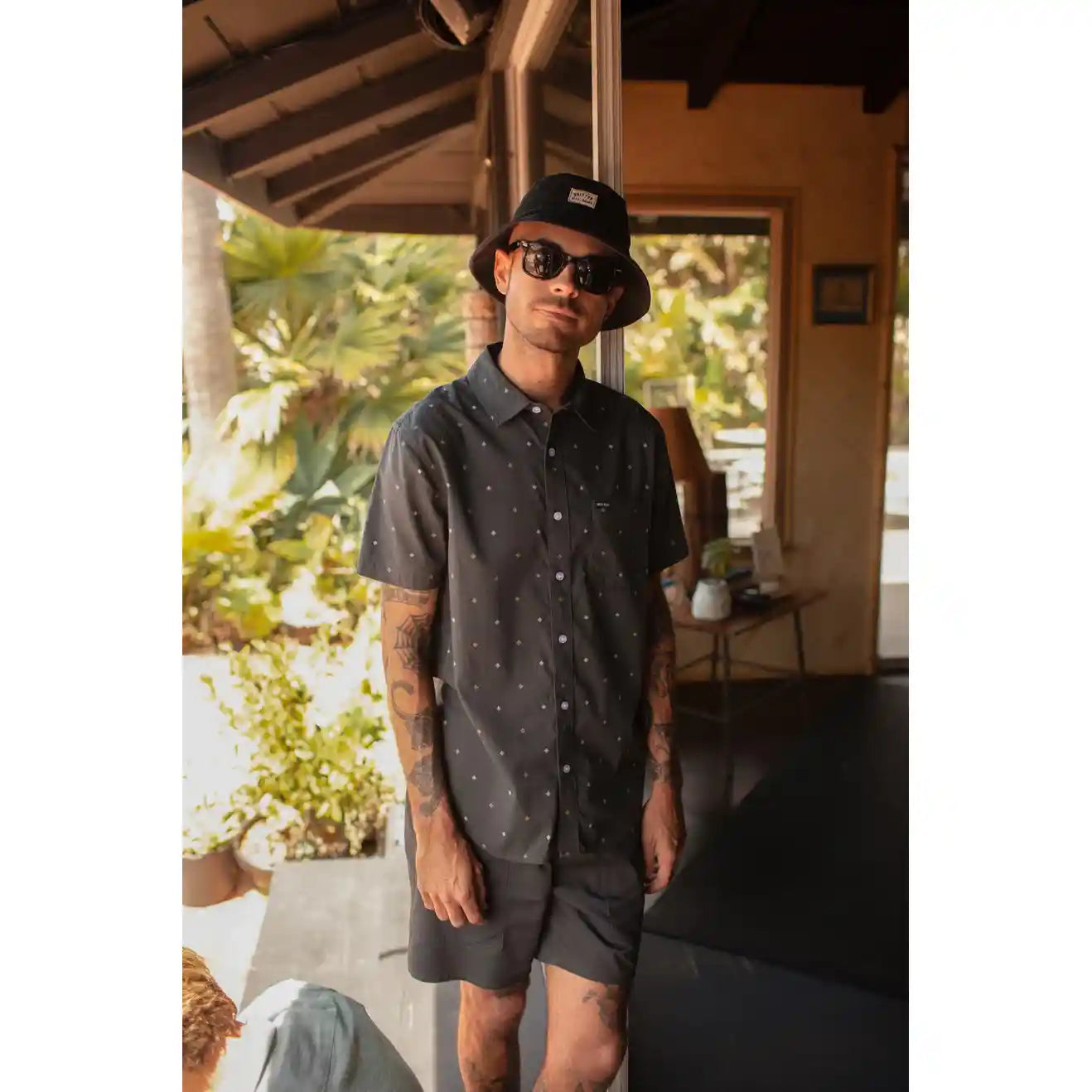 Brixton Charter Print Short Sleeve Woven Shirt, washed black pyramid — available at Norwood