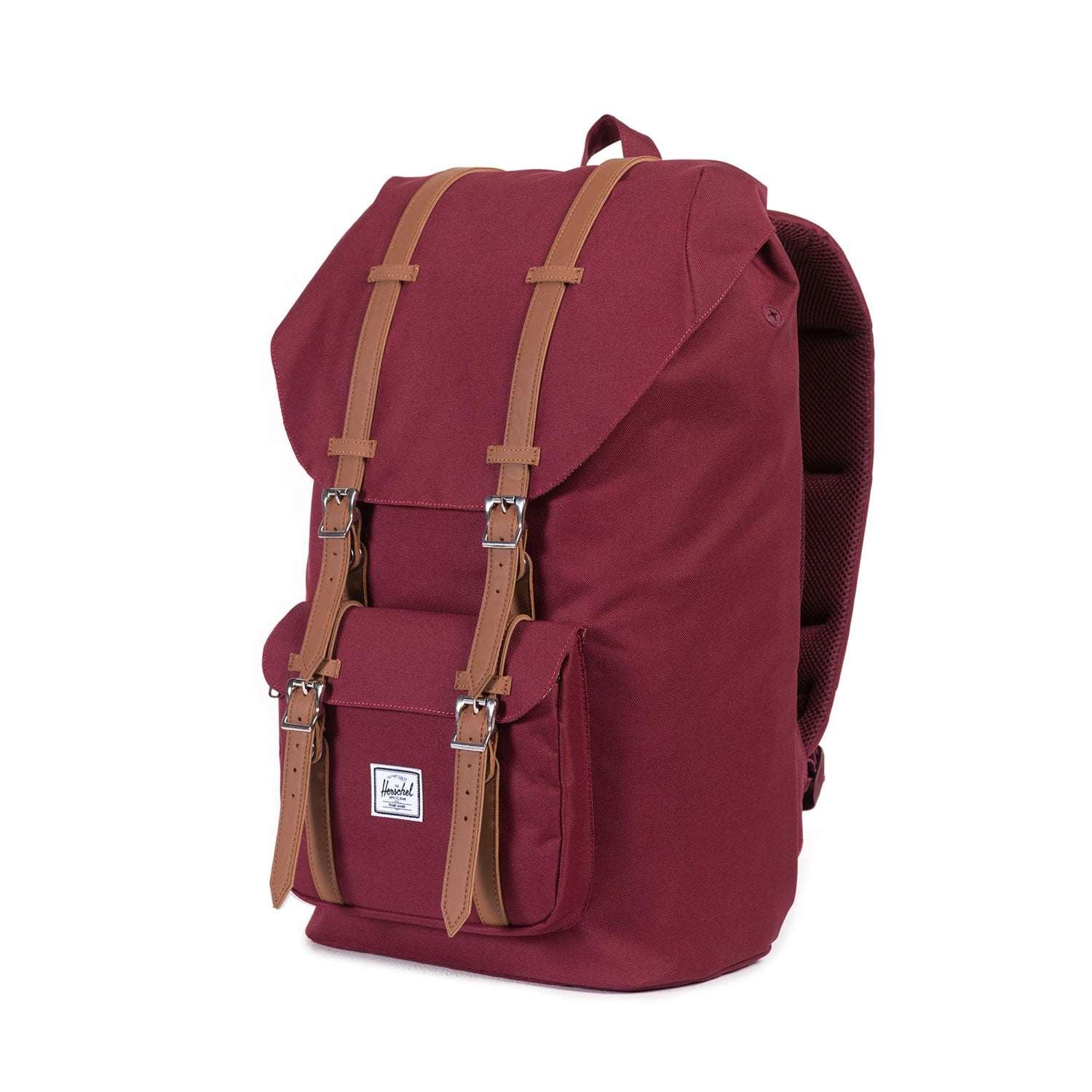 Herschel Little America Backpack, windsor wine/tan synthetic leather — available at Norwood