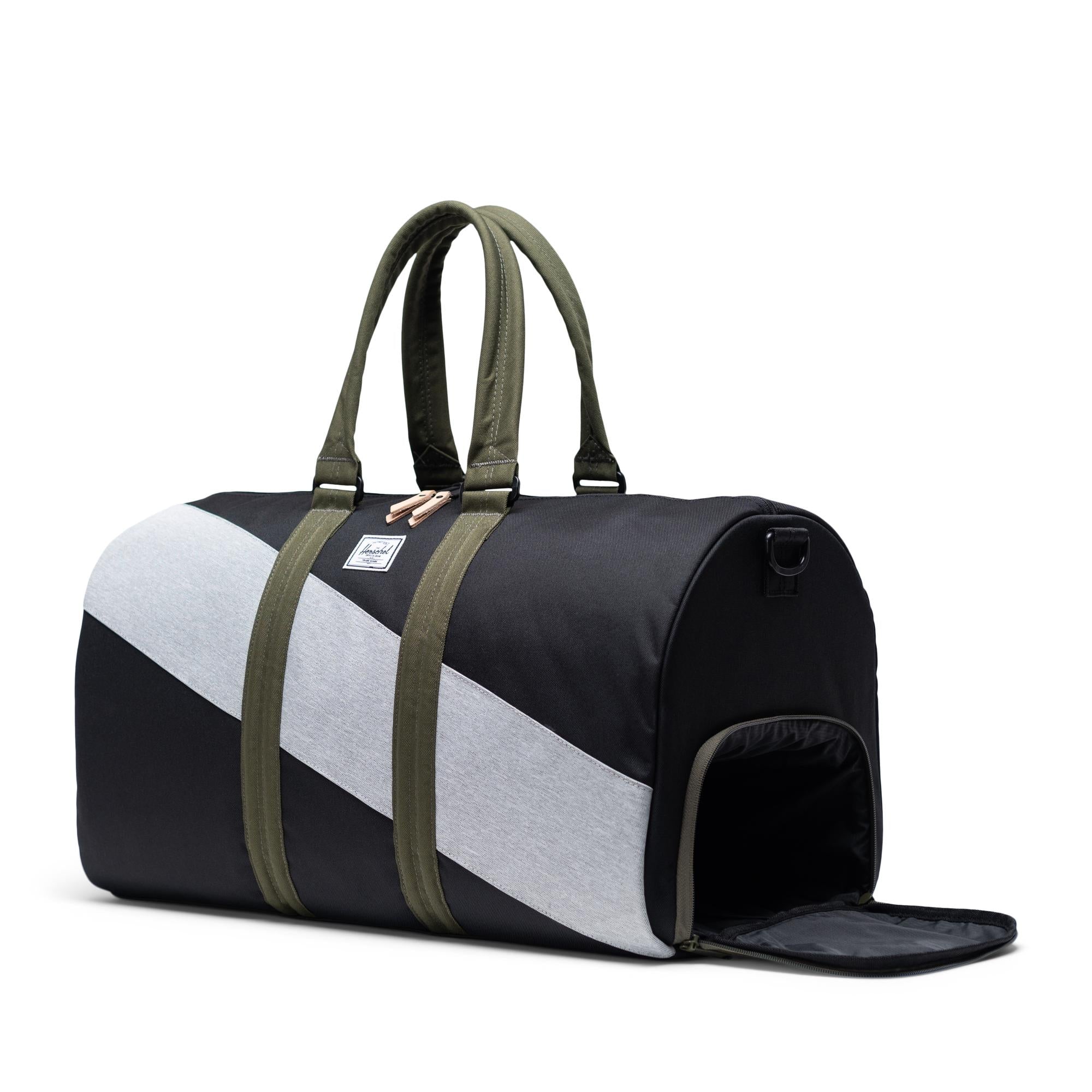 Herschel Novel Duffel Bag, Black/Ivy Green/Light Grey Crosshatch — available at Norwood