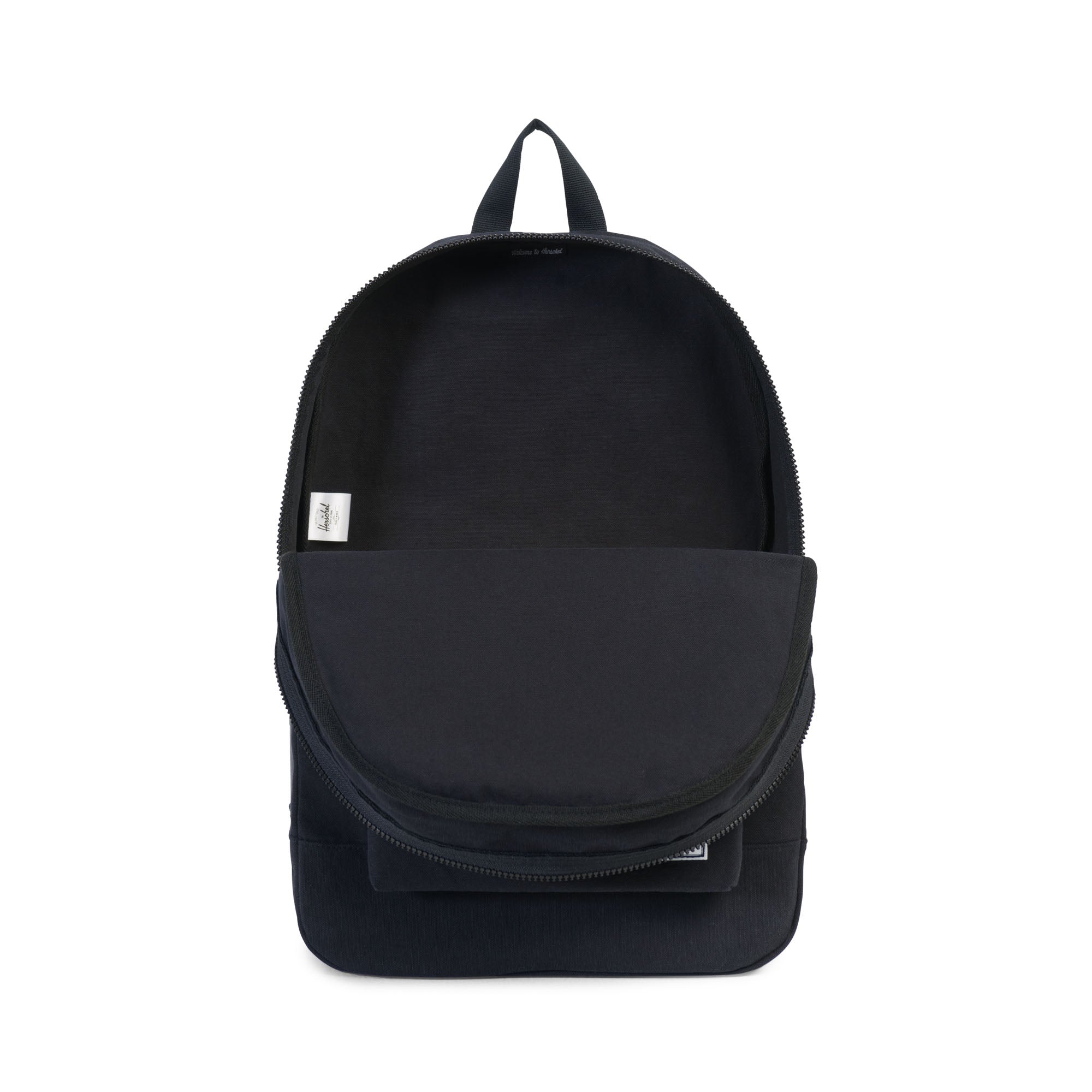 Herschel Daypack, black cotton canvas — available at Norwood