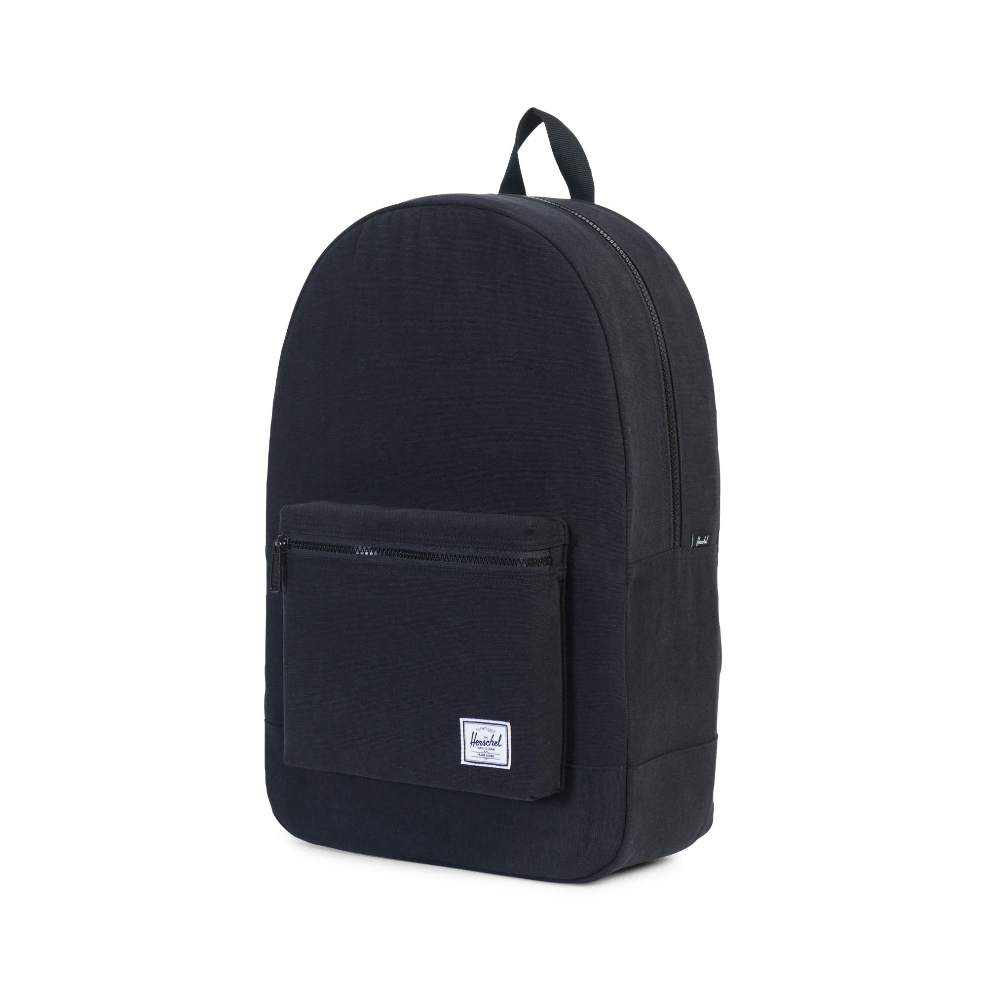 Herschel Daypack, black cotton canvas — available at Norwood