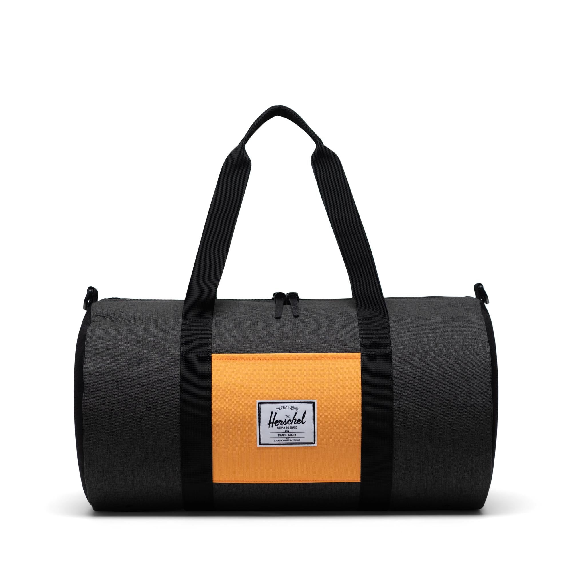 Herschel Sutton Mid-volume Duffle, black crosshatch/black/blazing orange — available at Norwood