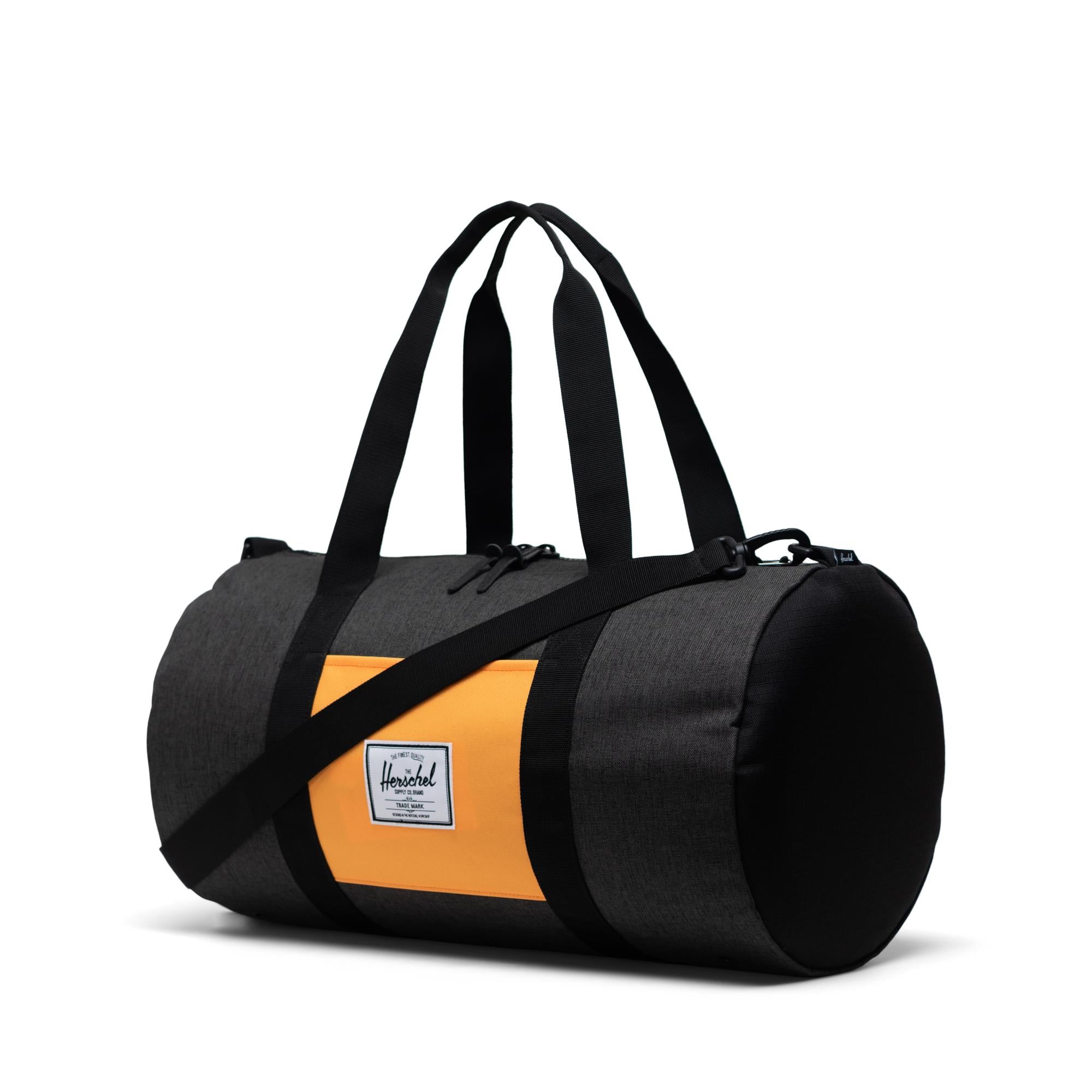 Herschel Sutton Mid-volume Duffle, black crosshatch/black/blazing orange — available at Norwood