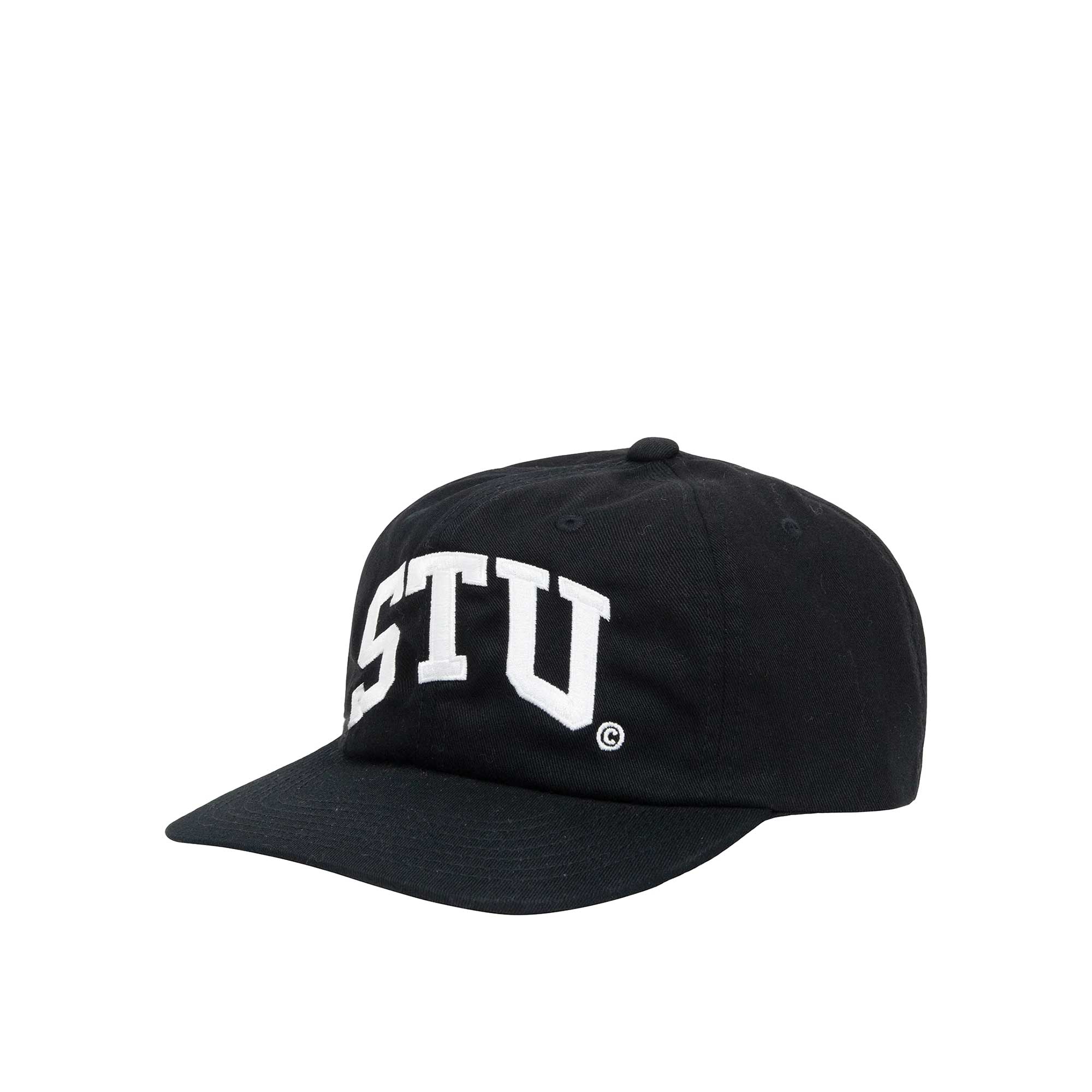 Stussy Stu Arch Strapback Cap, Black — available at Norwood