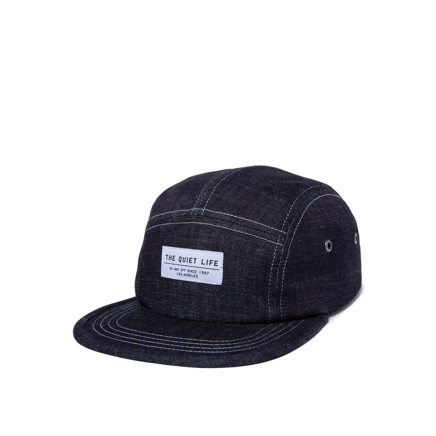 Quiet Life Contrast Stitch 5 Panel Camper Hat, dark denim — available at Norwood