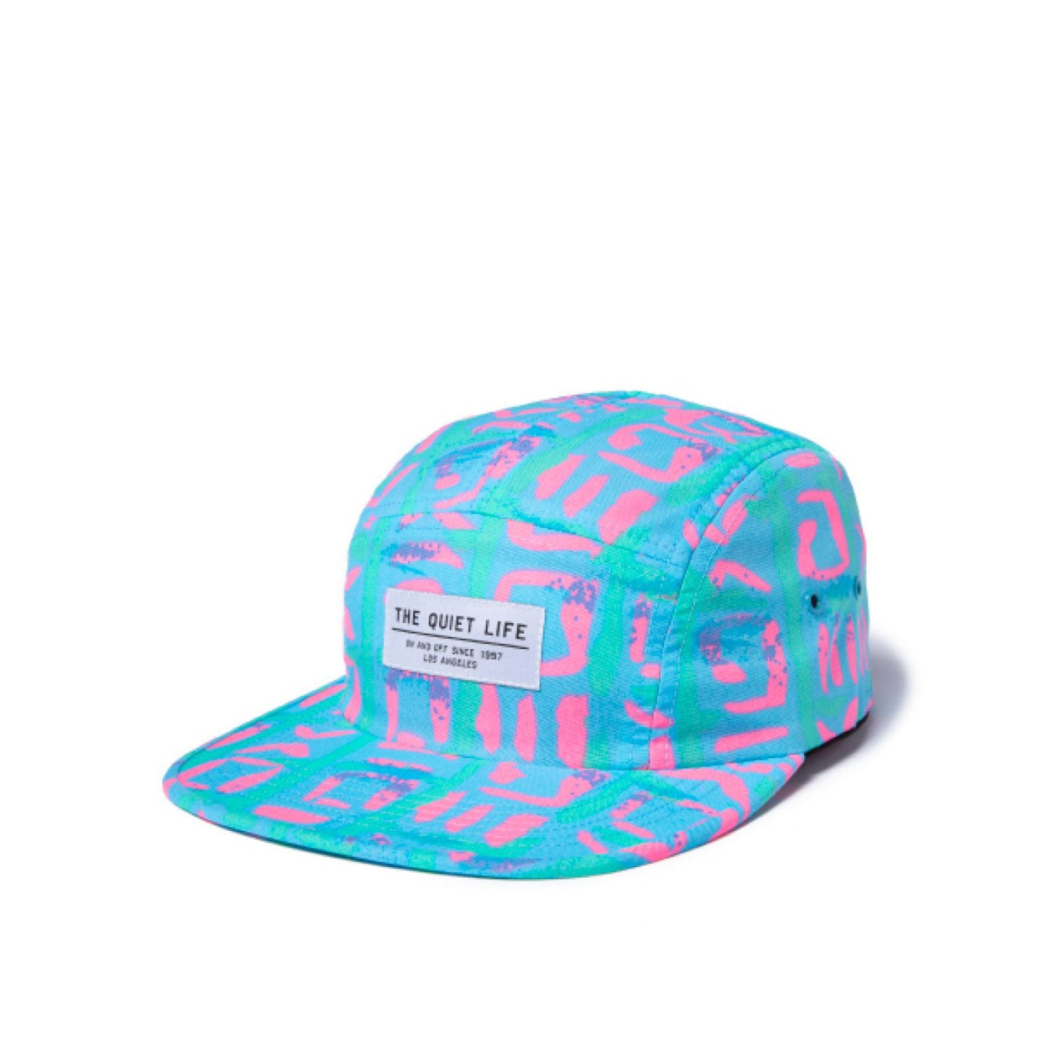 Quiet Life Neon Tribe 5 Panel Camper Hat, blue/pink — available at Norwood