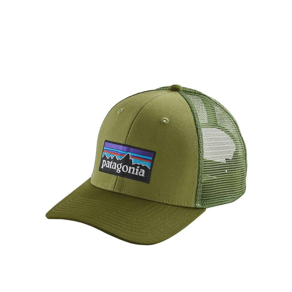 Patagonia P-6 Logo Trucker Hat, crag green — available at Norwood