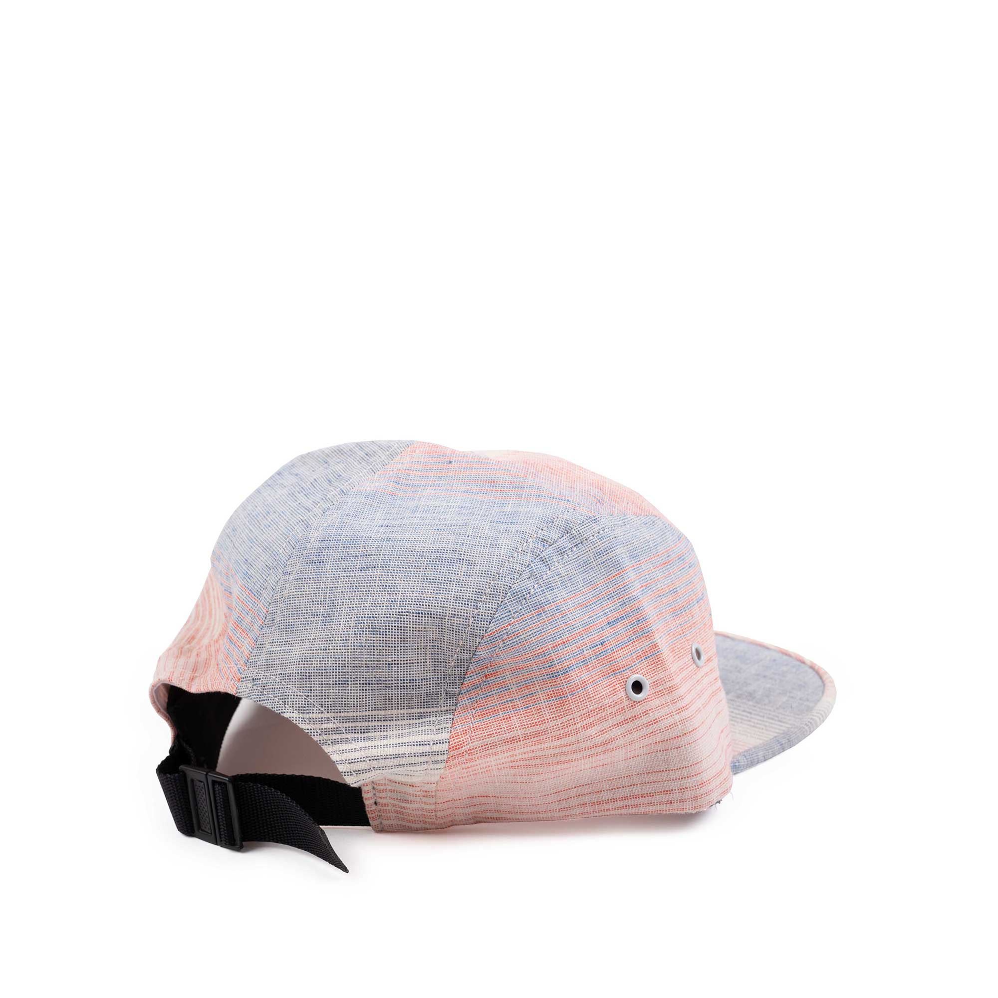 The Quiet Life Linear 5 Panel Camper Hat, blue / peach — available at Norwood