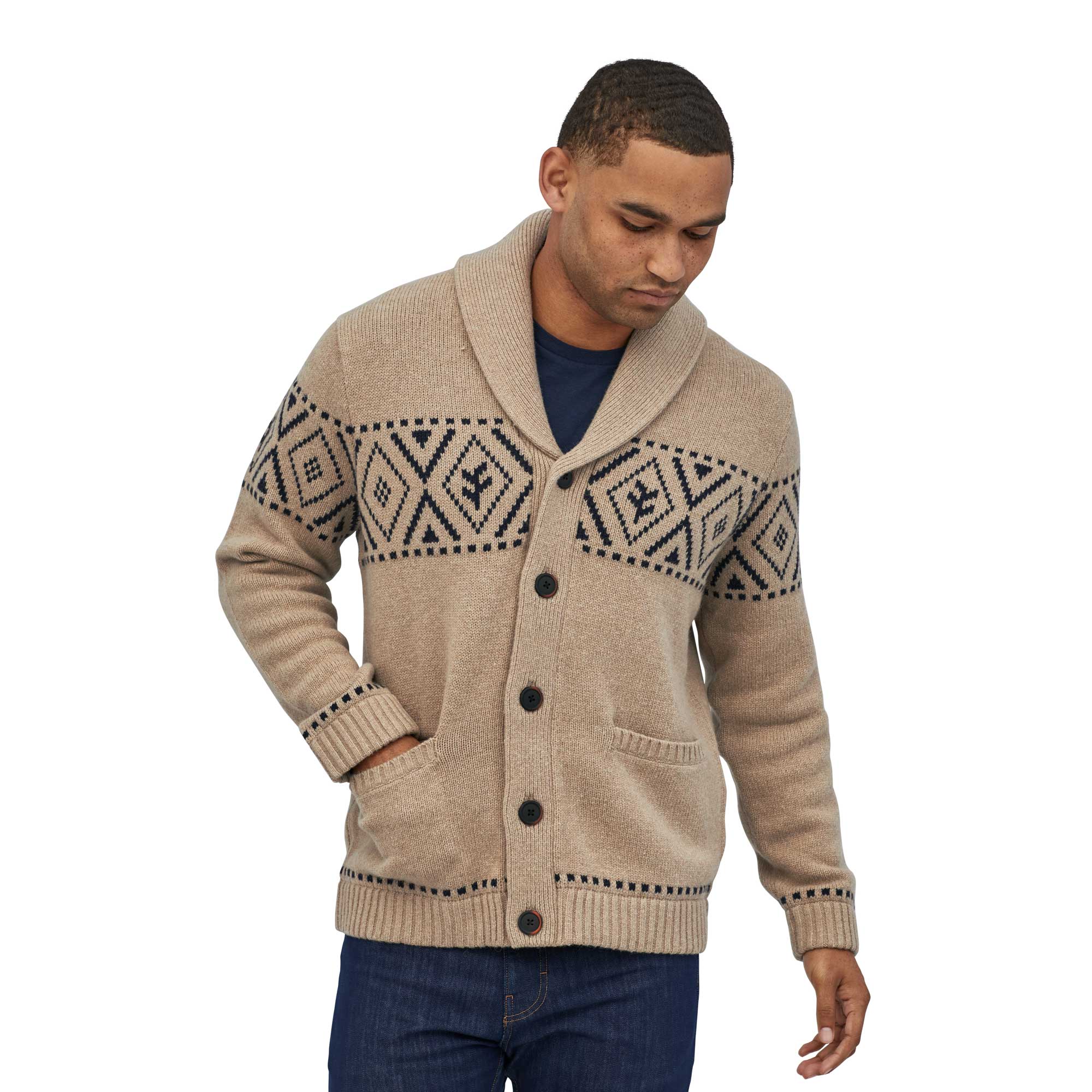 Patagonia Mens Recycled Wool Shawl-collar Cardigan — available at Norwood