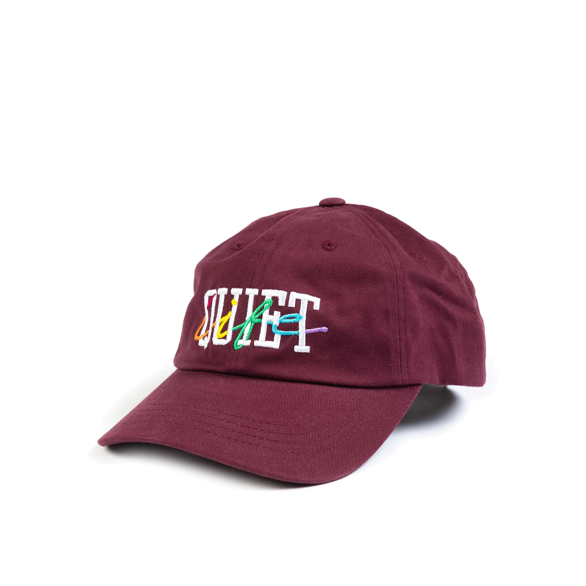 The Quiet Life Quiet Rainbow Dad Hat, maroon — available at Norwood