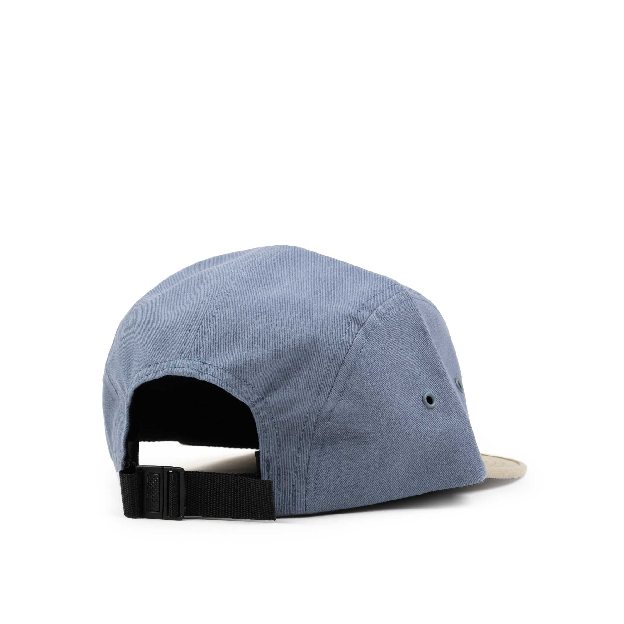 The Quiet Life Horizon Script 5 Panel Camper Hat, slate/khaki — available at Norwood