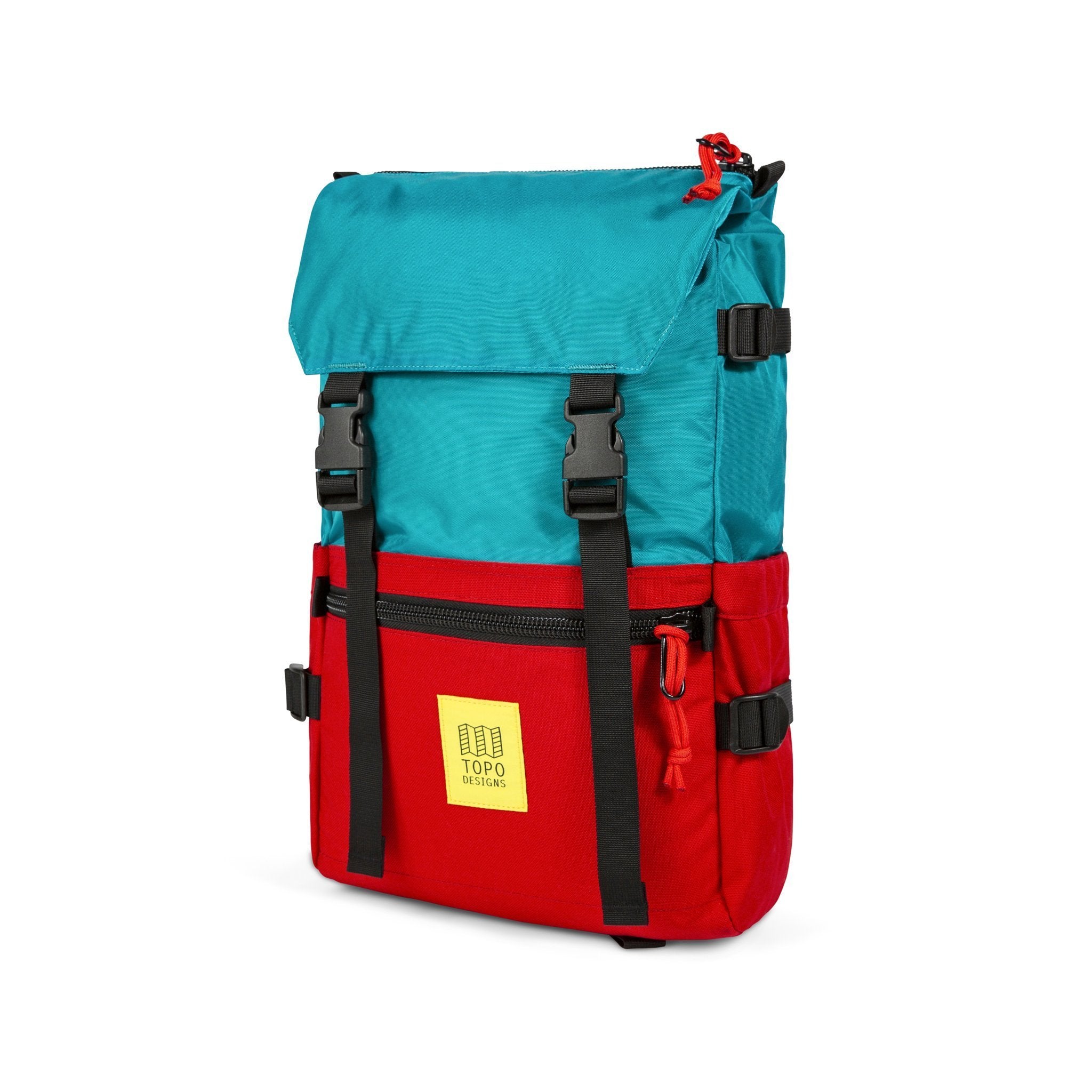 Topo Designs Rover pack, turquoise/red — available at Norwood