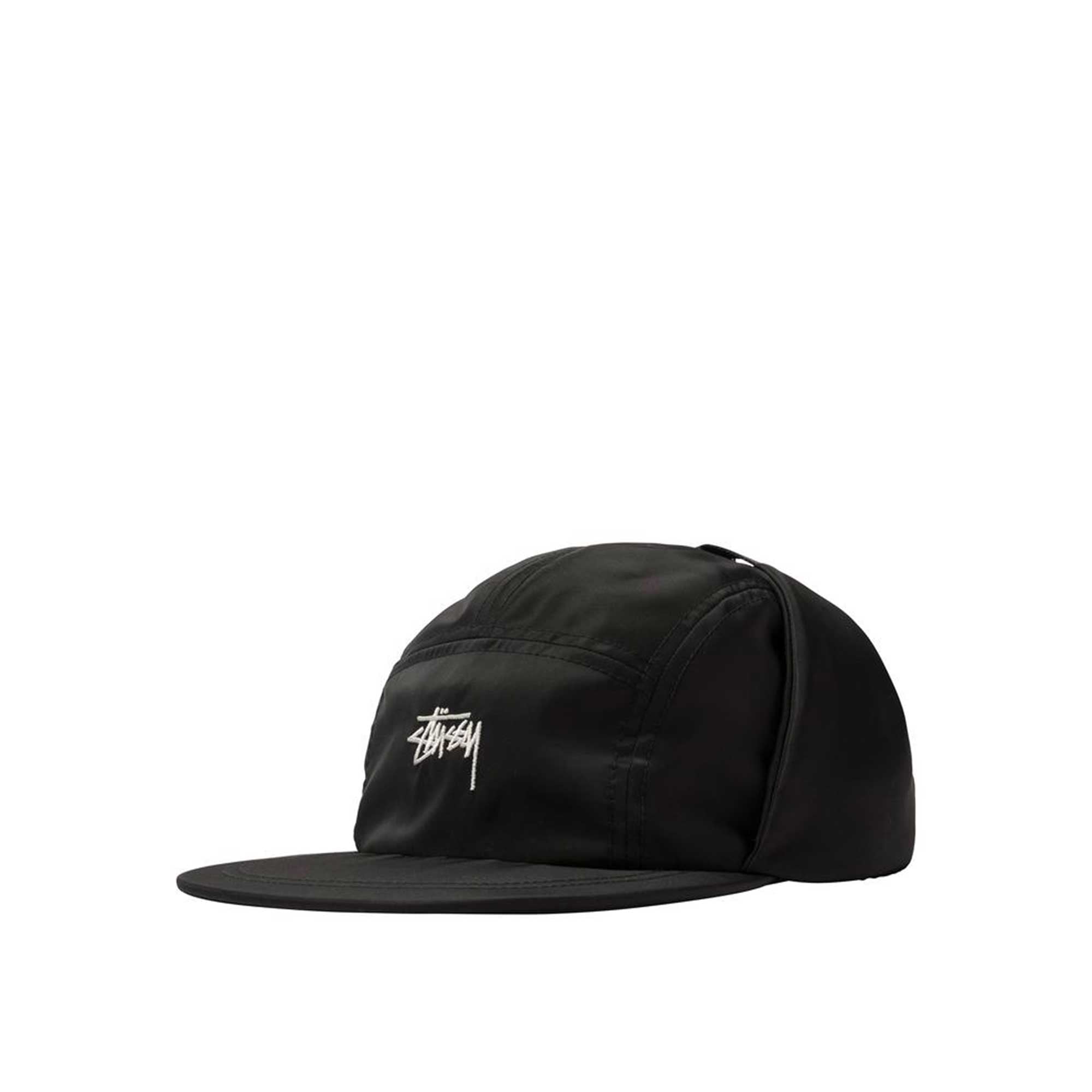 Stussy Stock Ear Flap Cam Cap, Black — available at Norwood