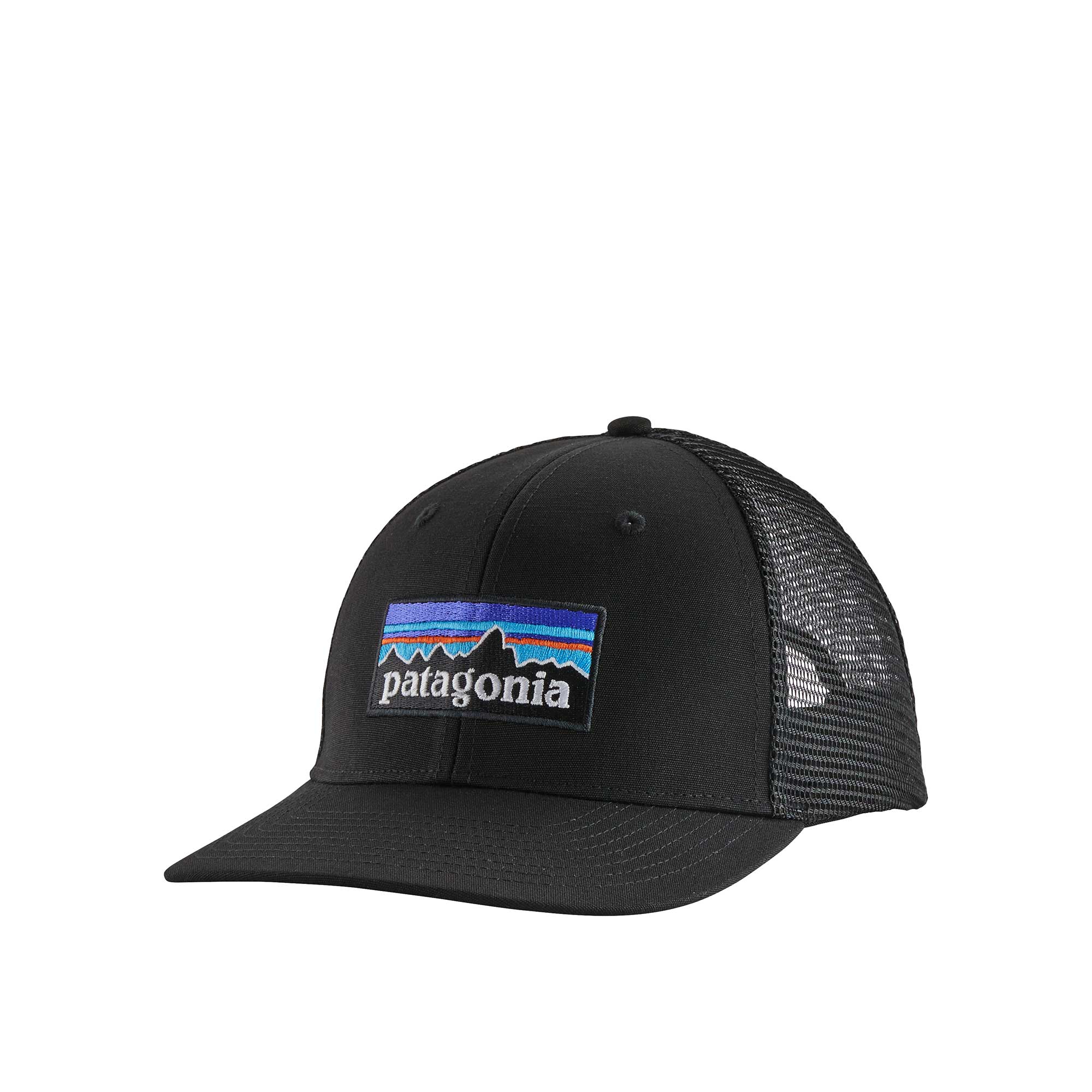 Patagonia P-6 Logo Trucker Hat, black — available at Norwood