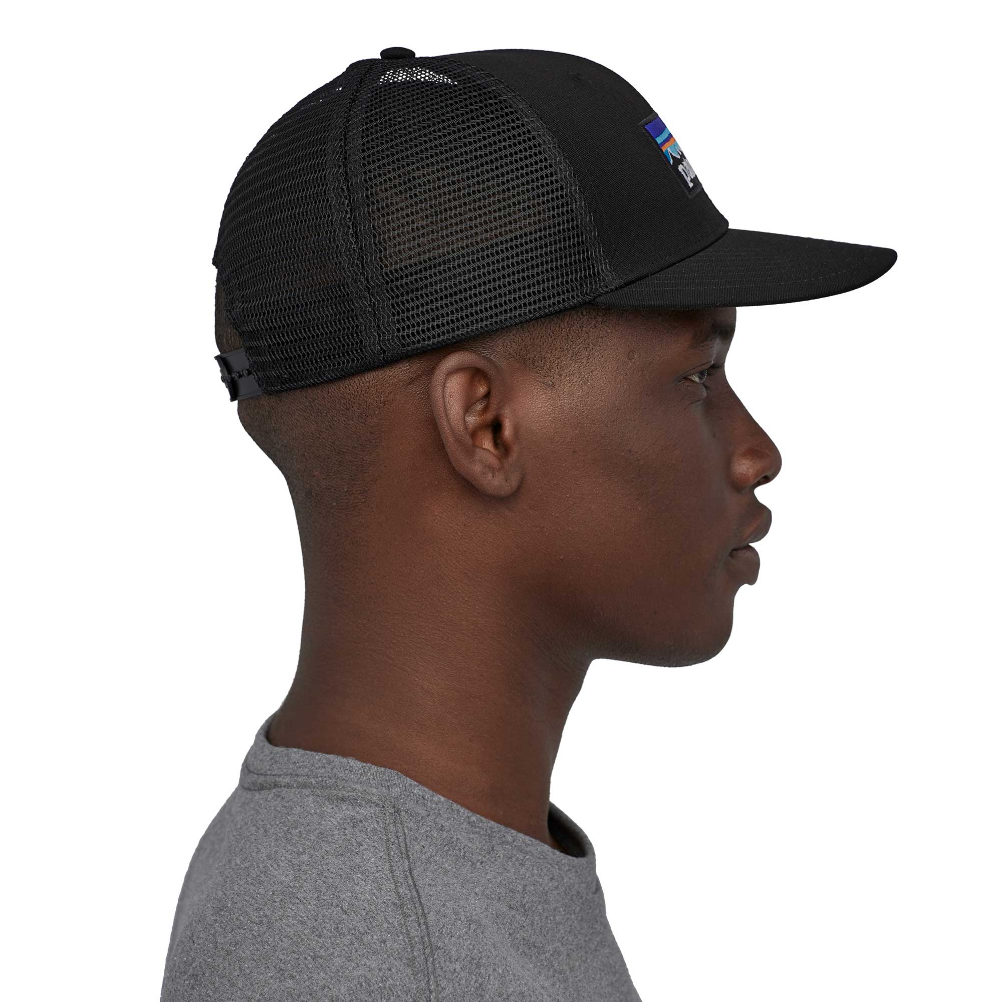 Patagonia P-6 Logo Trucker Hat, black — available at Norwood