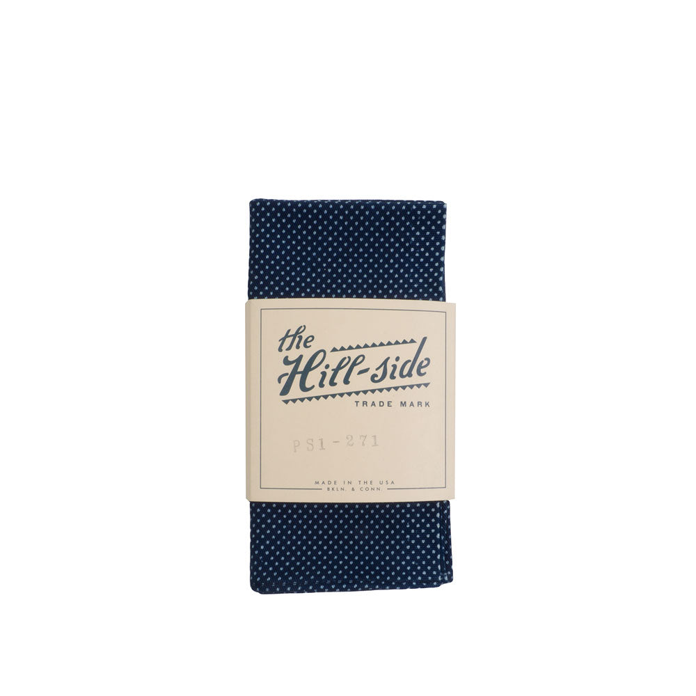 The Hill-side Indigo Wabash Polka Dot Pocket Square — available at Norwood