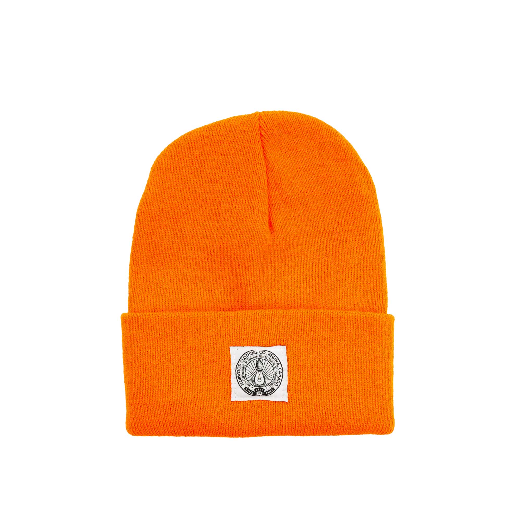 Norwood Light Bulb cuff beanie, safety orange — available at Norwood