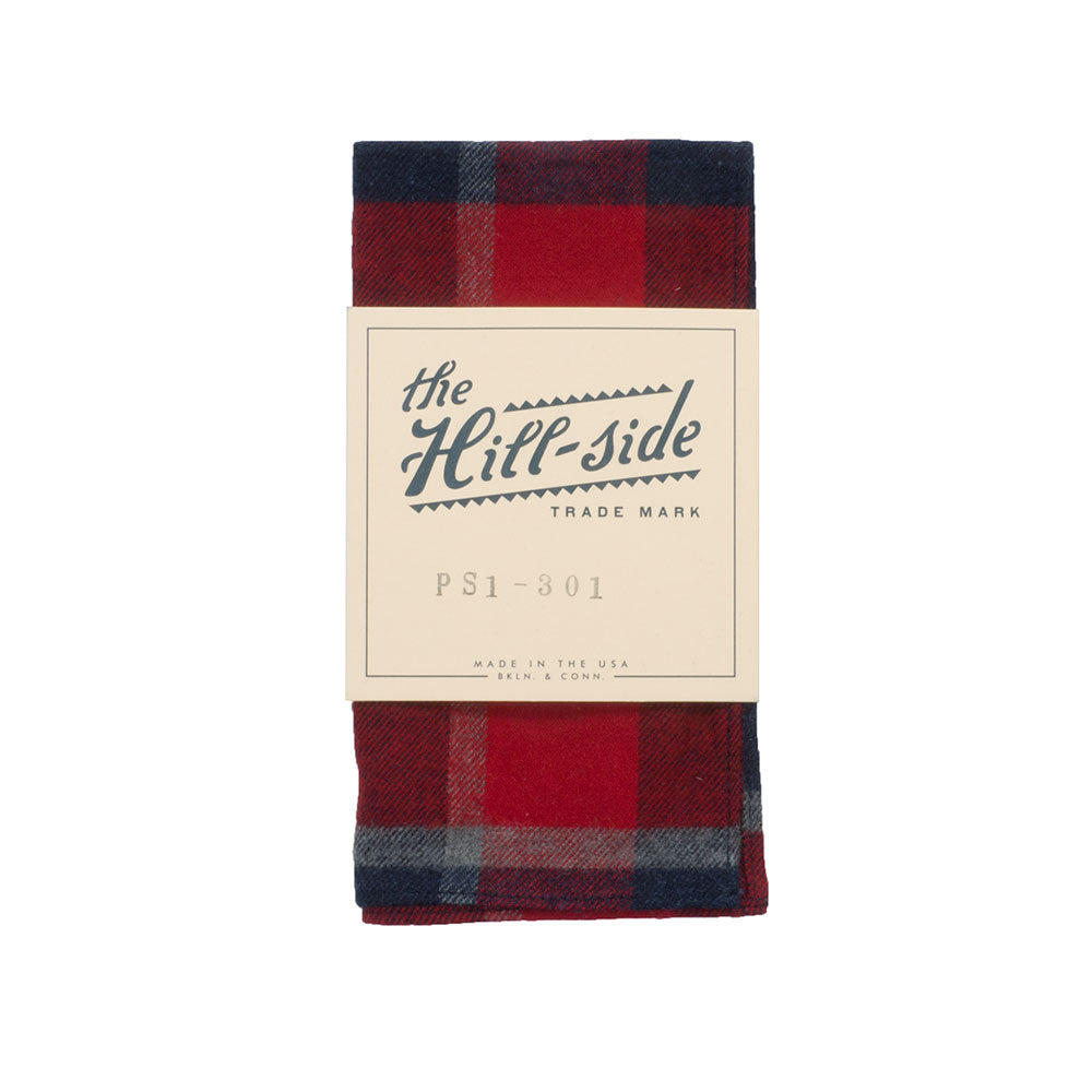 The Hill-side Brushed Indigo Flannel Pocket Square, Wide Check — available at Norwood