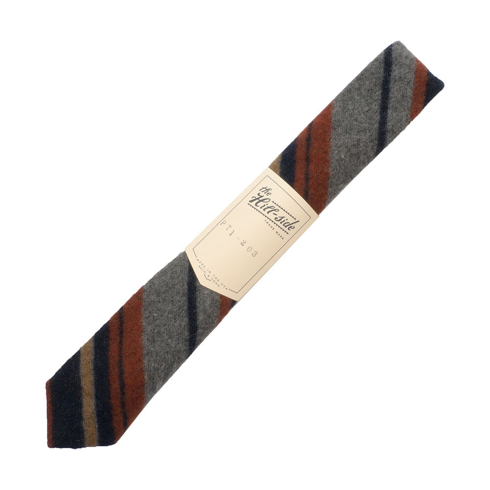 The Hill-side Wool Blend Blanket Stripe Pointed Necktie, Grey / Navy / Rust — available at Norwood